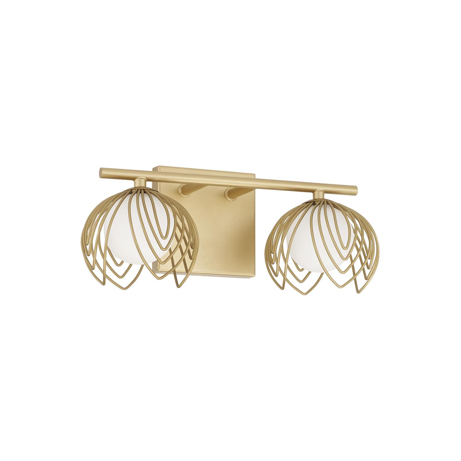 Shown in Buffed Gold finish and Soft White  Globes glass