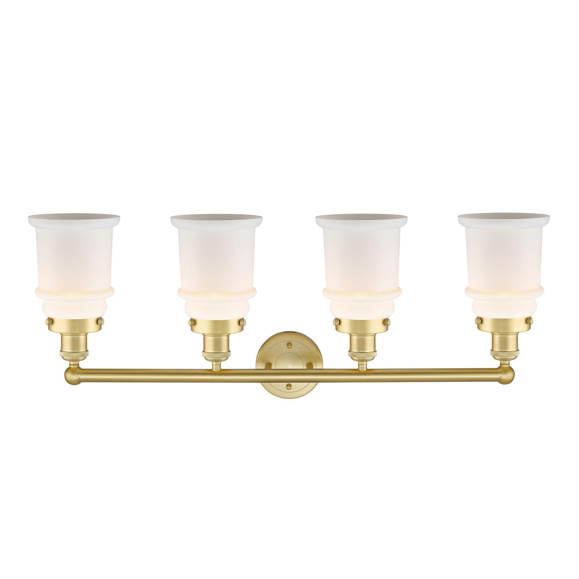 Shown in Satin Gold finish and Matte White glass