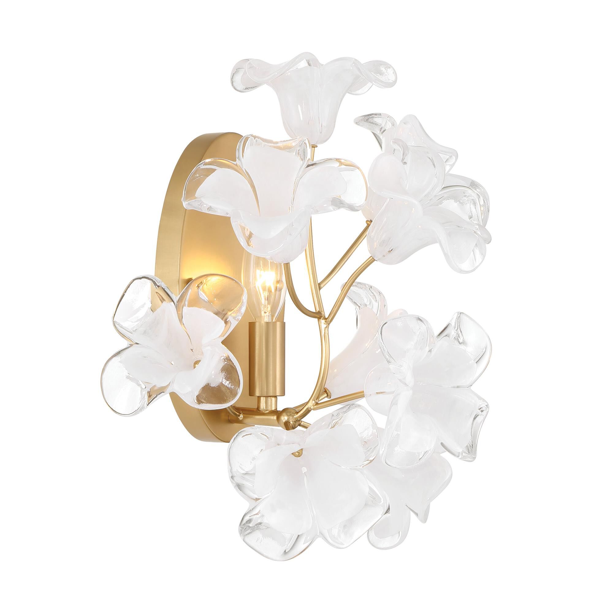 Shown in Legacy Brass finish and Clear Handmade glass