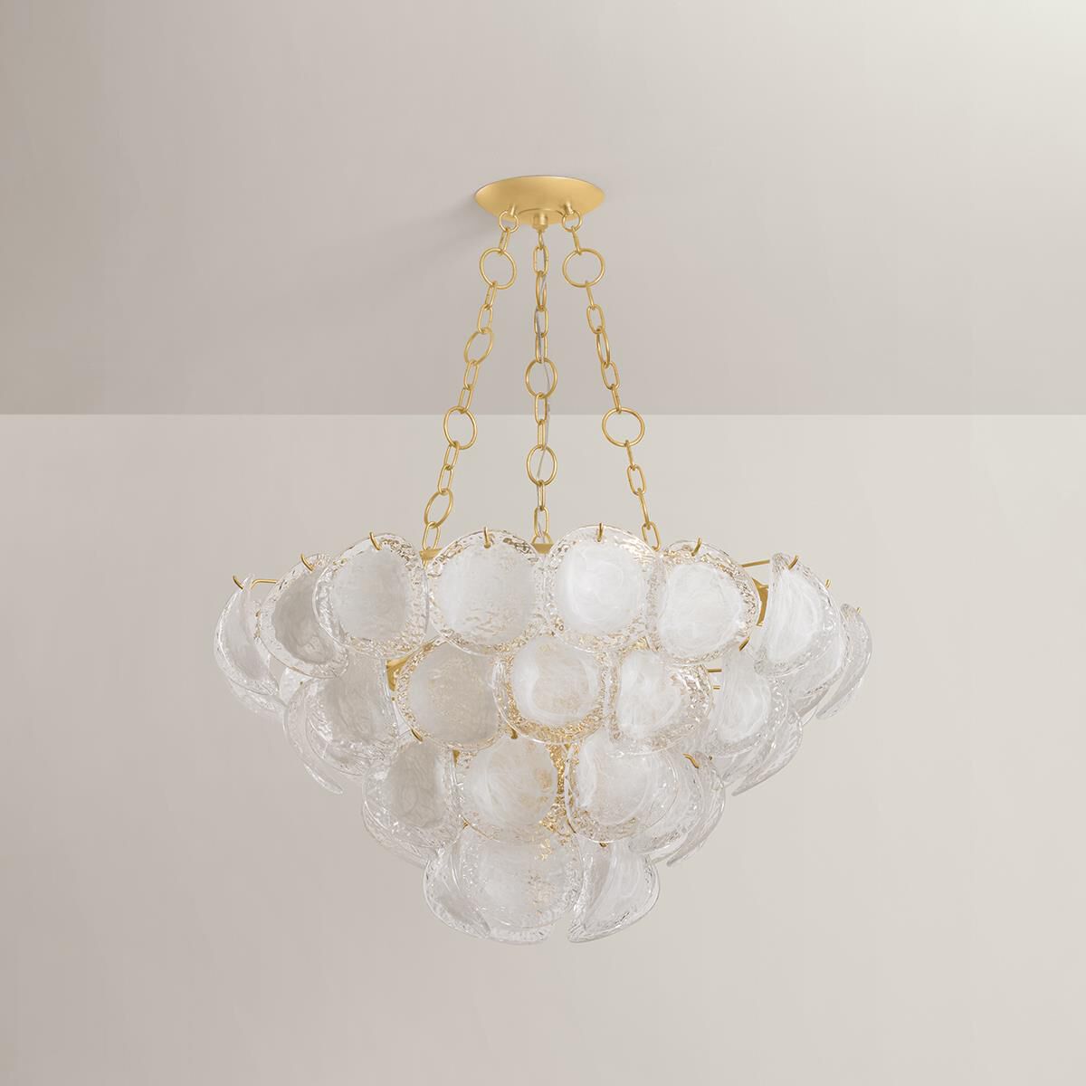 Shown in Vintage Gold Leaf finish and Blonchino Piastre glass