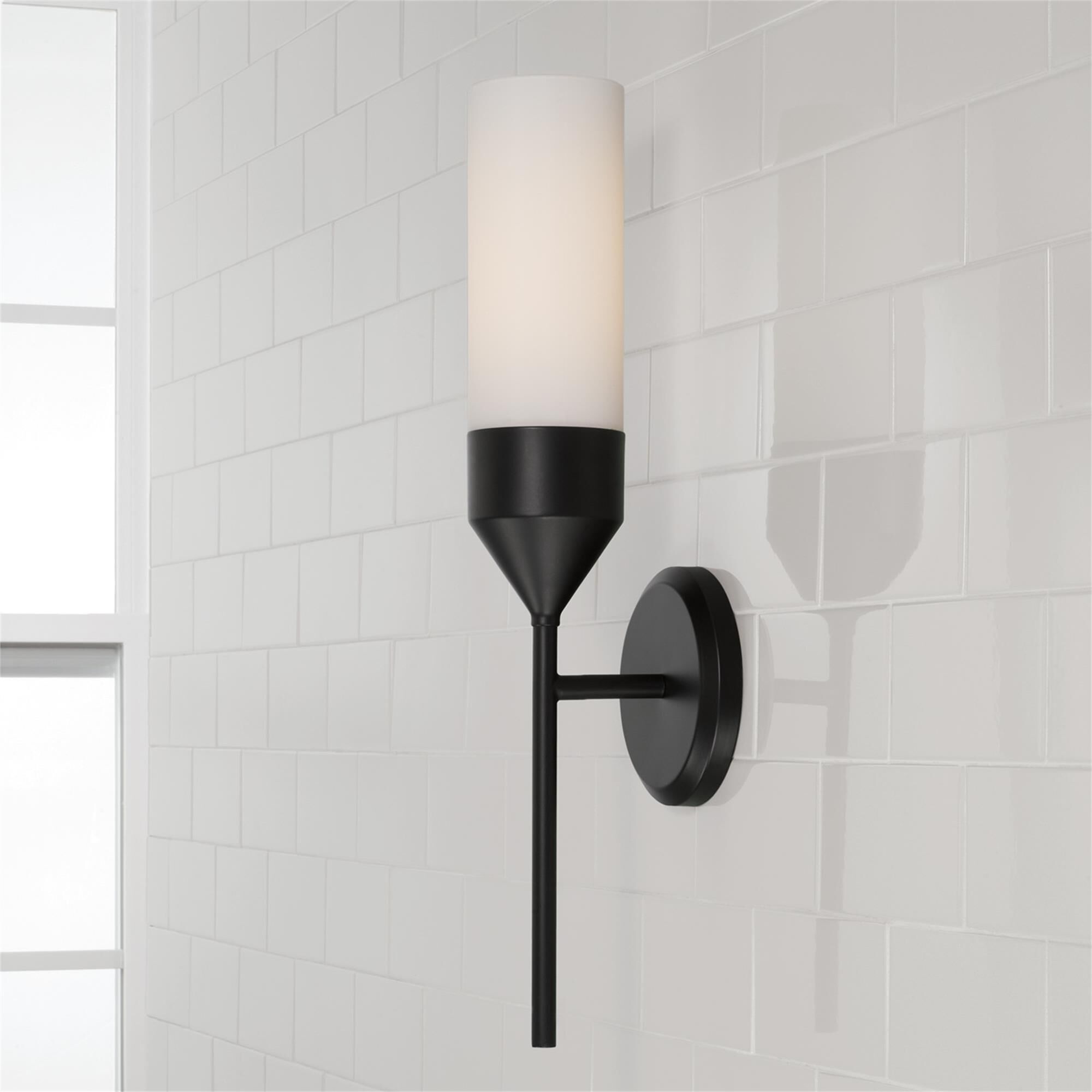 Shown in Matte Black finish and Soft White glass