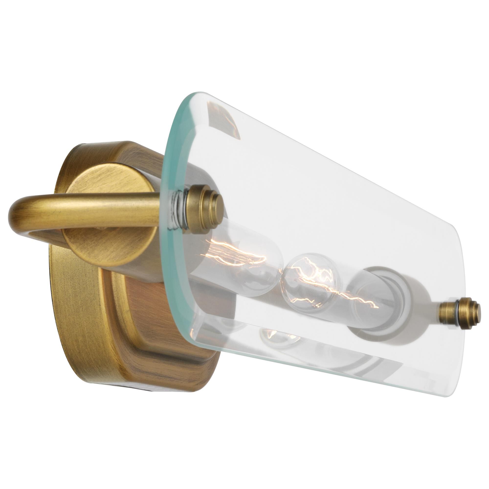 Shown in Natural Brass finish and Clear Beveled glass