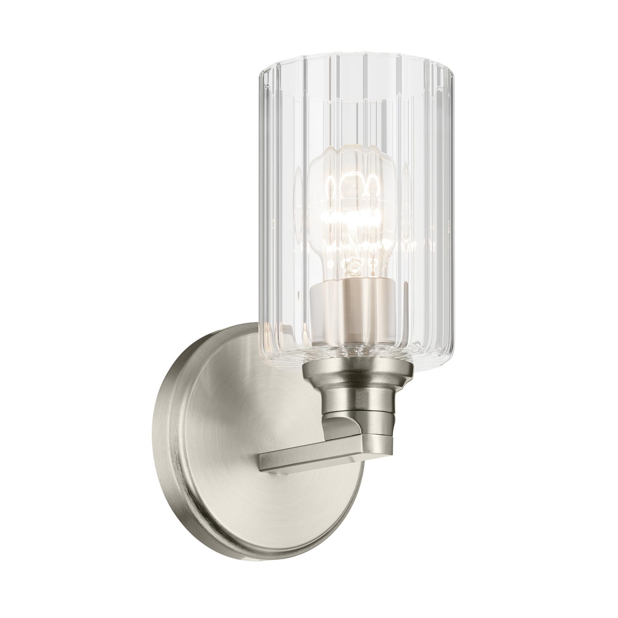 Shown in Brushed Nickel finish and Clear Fluted glass