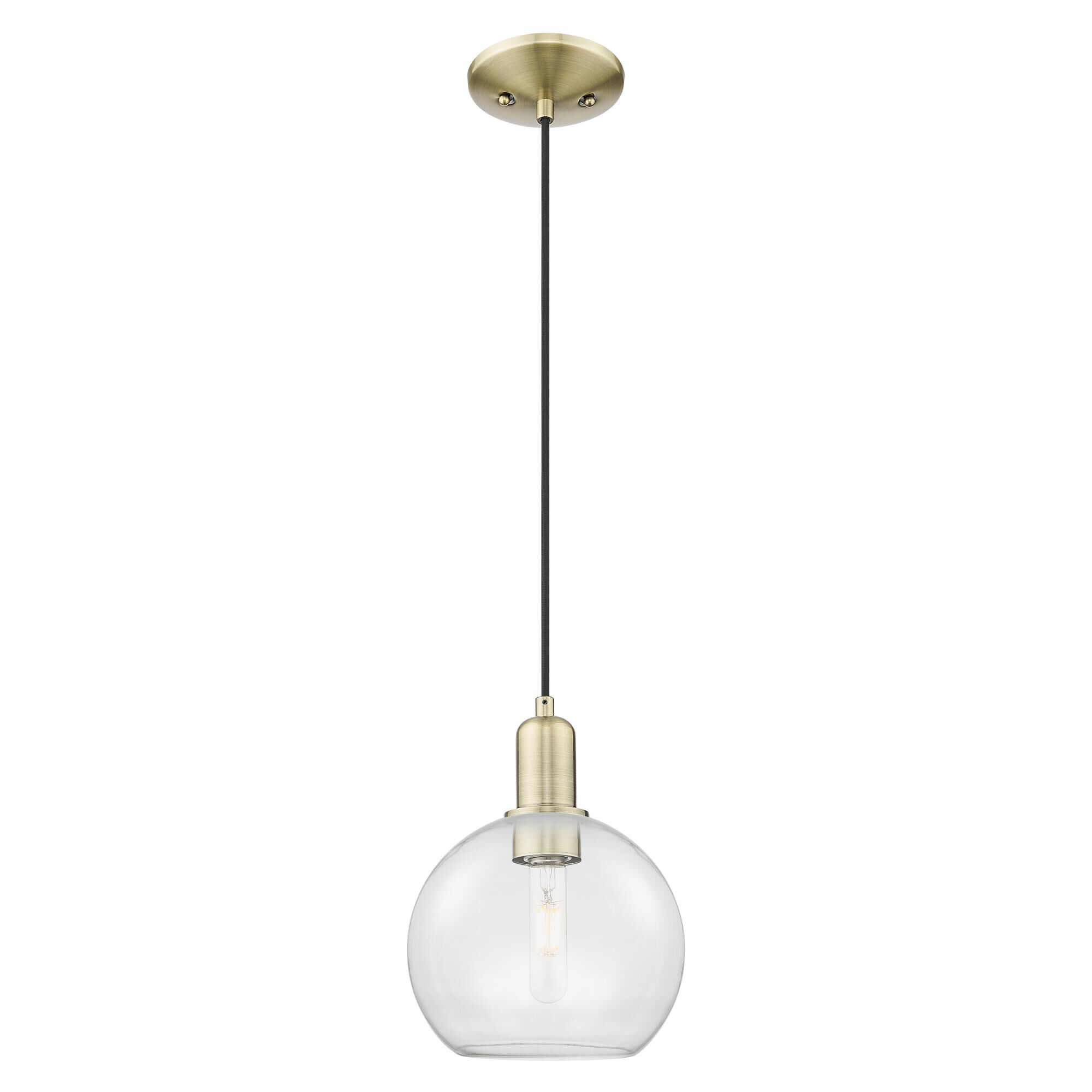 Shown in Antique Brass finish and Clear glass