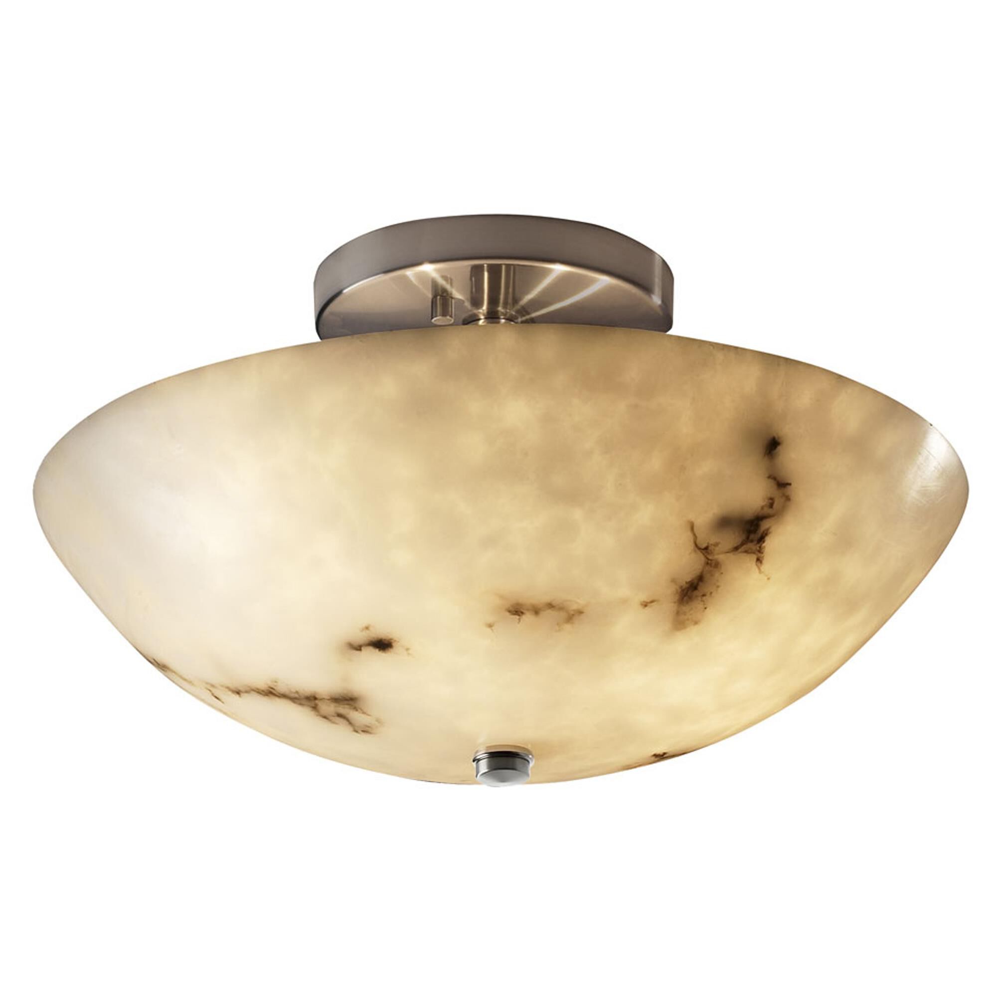 Shown in Brushed Nickel finish and Faux Alabaster Resin glass and Round Bowl accent