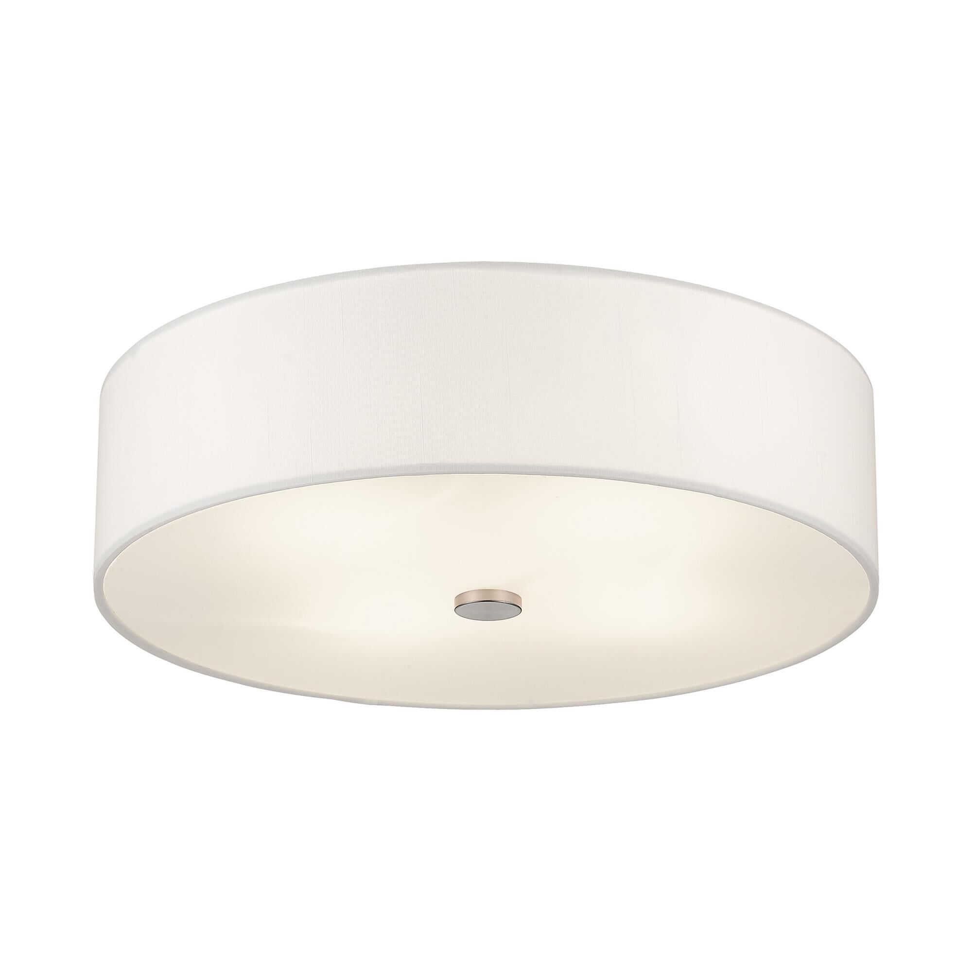 Shown in Brushed Nickel finish and Hand Crafted Off-White Fabric Hardback shade