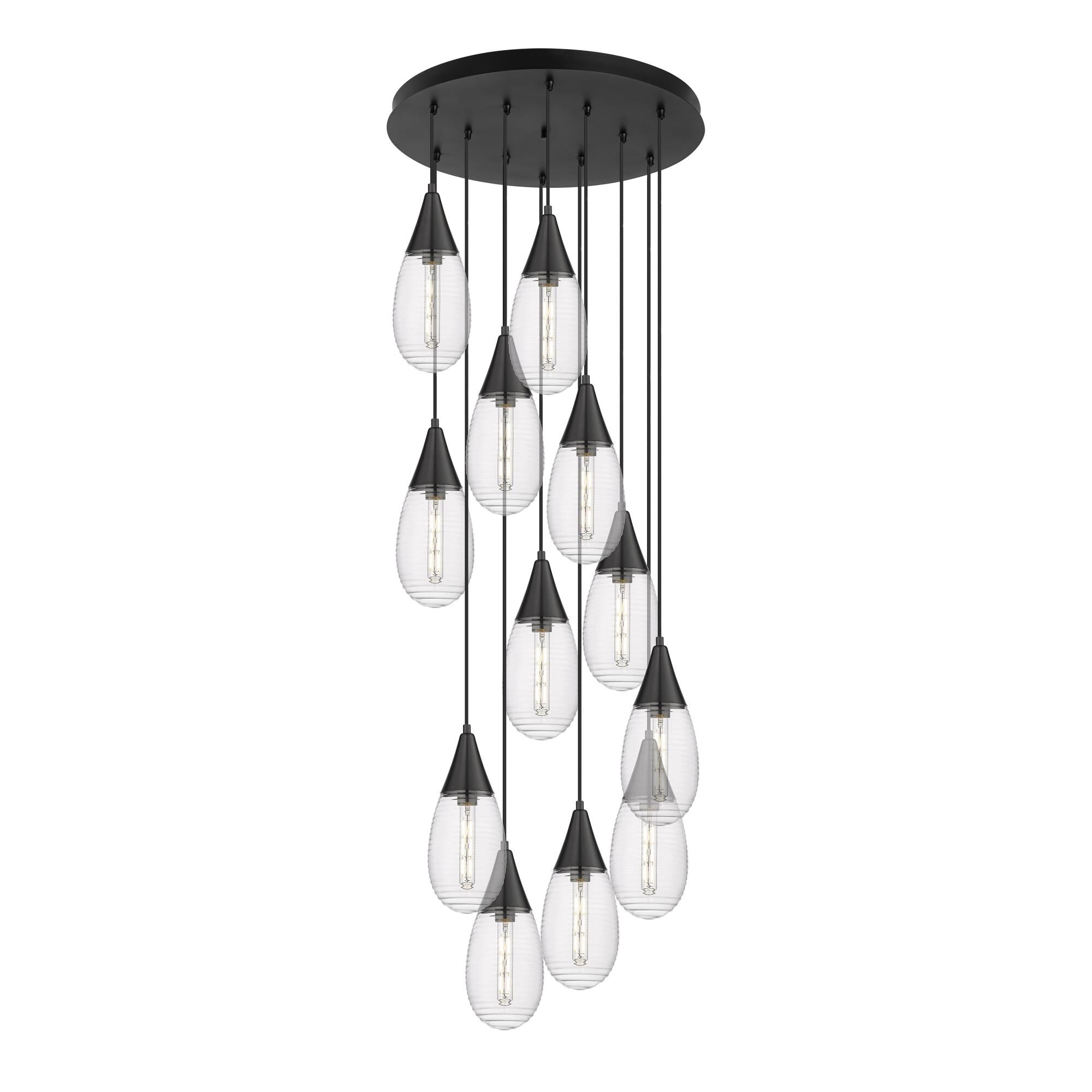 Shown in Matte Black finish and Striped Clear glass and Striped Clear Glass shade