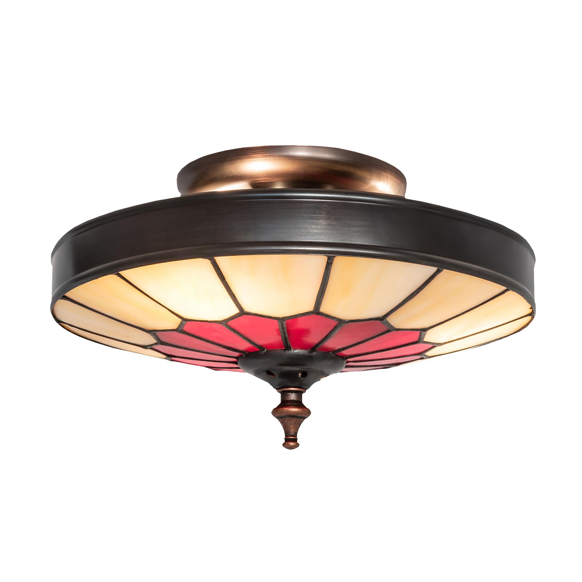 Shown in Craftsman Brown Finish finish and Scarlet-Amber-Bone Beige glass