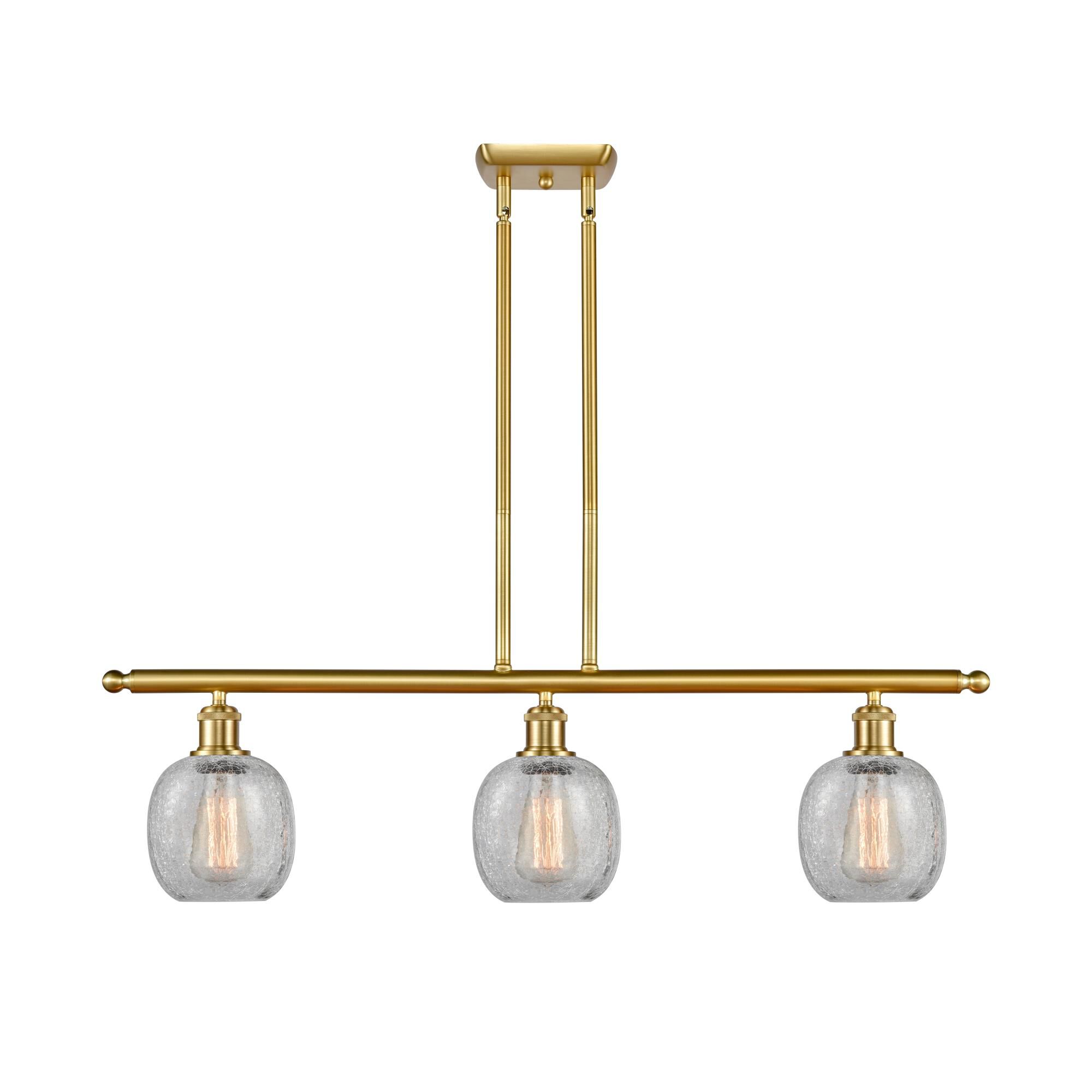 Shown in Satin Gold finish and Clear Crackle Belfast glass