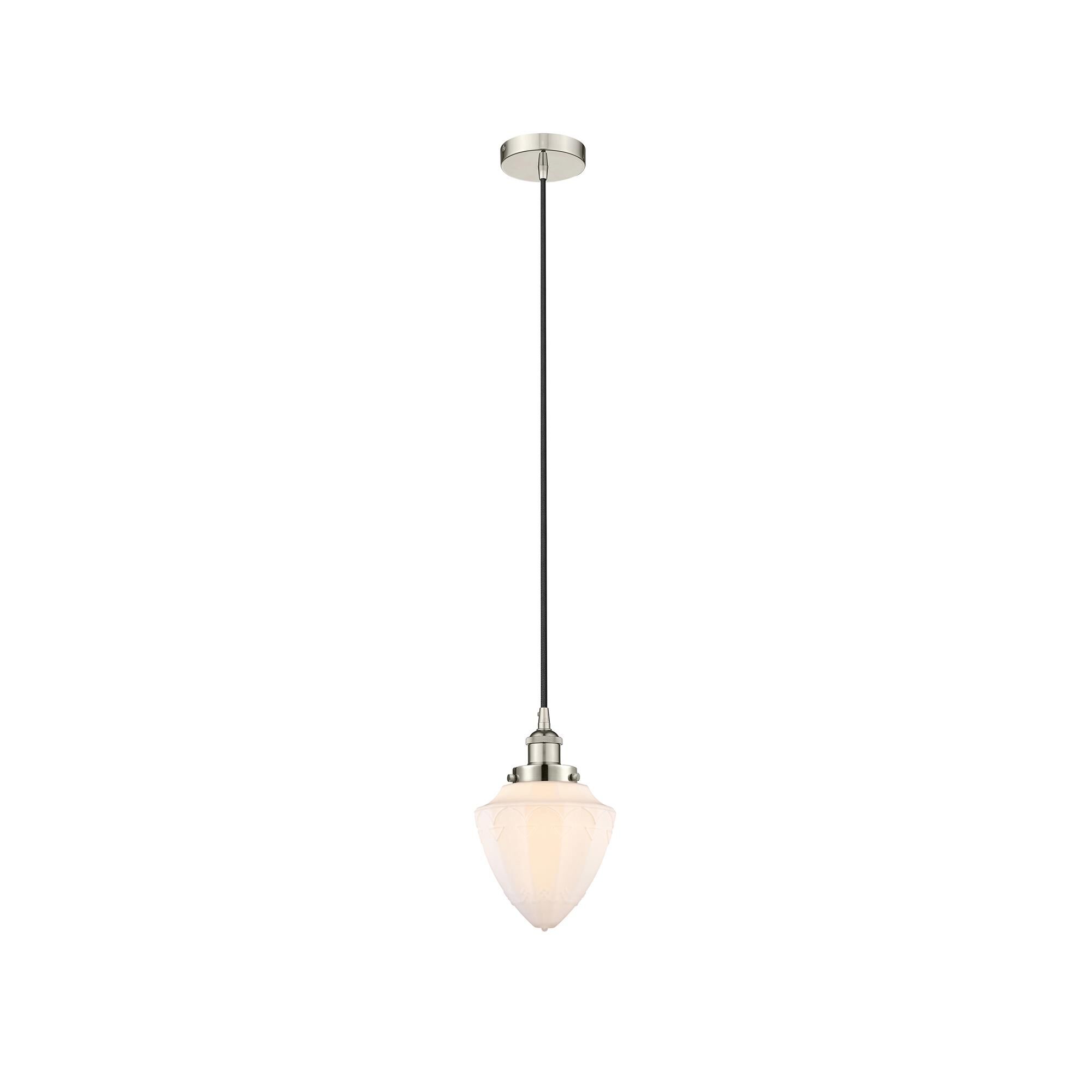 Shown in Polished Nickel finish and Matte White glass