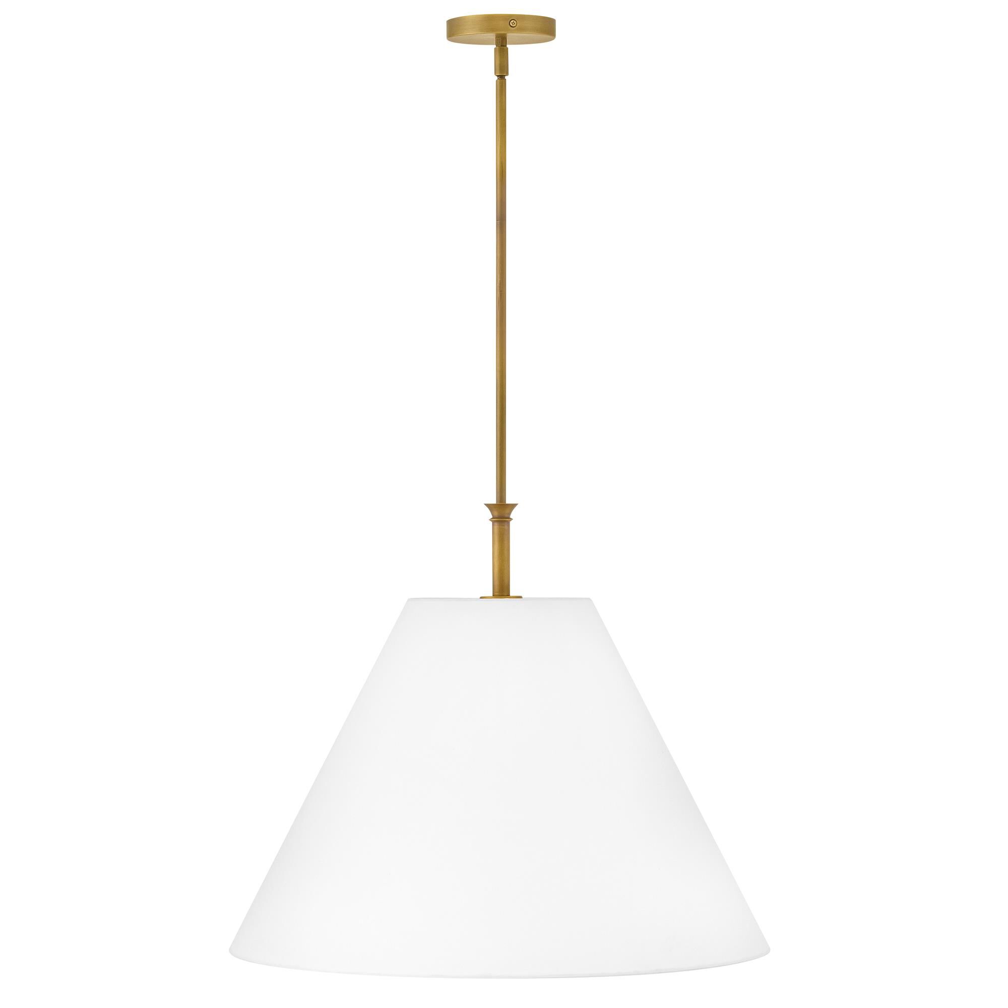 Shown in Heritage Brass finish and Off-White Linen shade