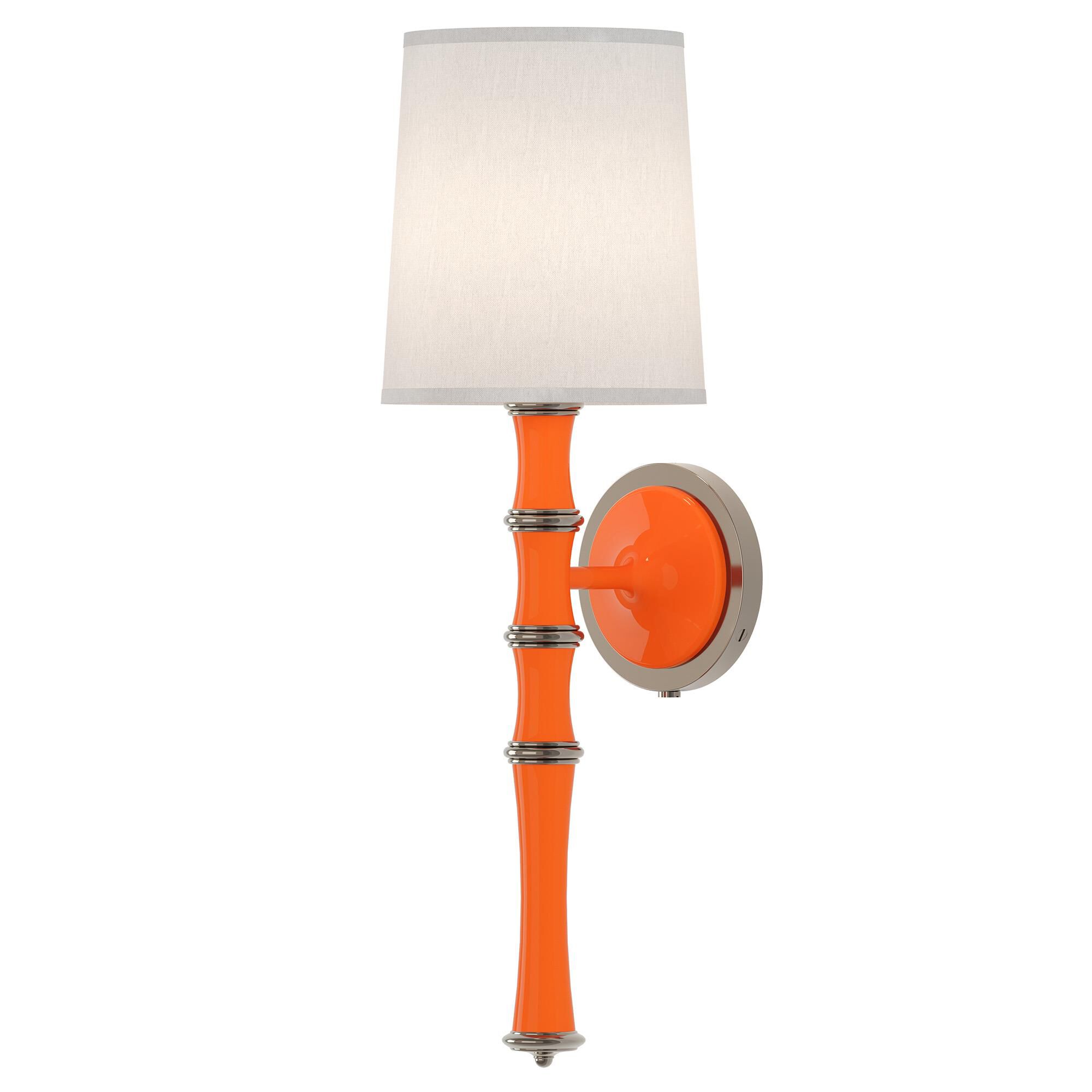 Shown in Pumpkin finish and Ascot White shade and Polished Nickel  accent