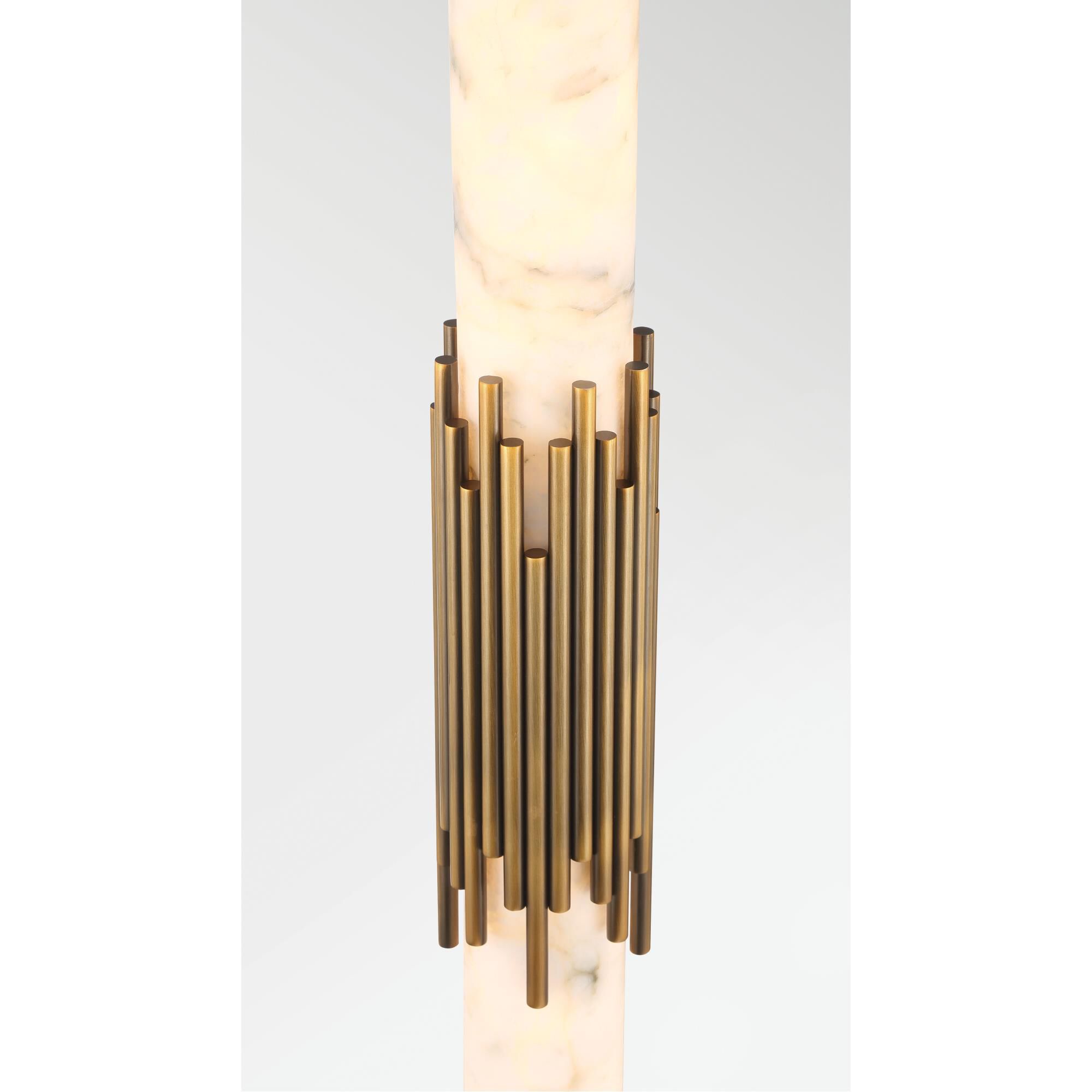 Shown in Antique Brass finish and Alabaster glass