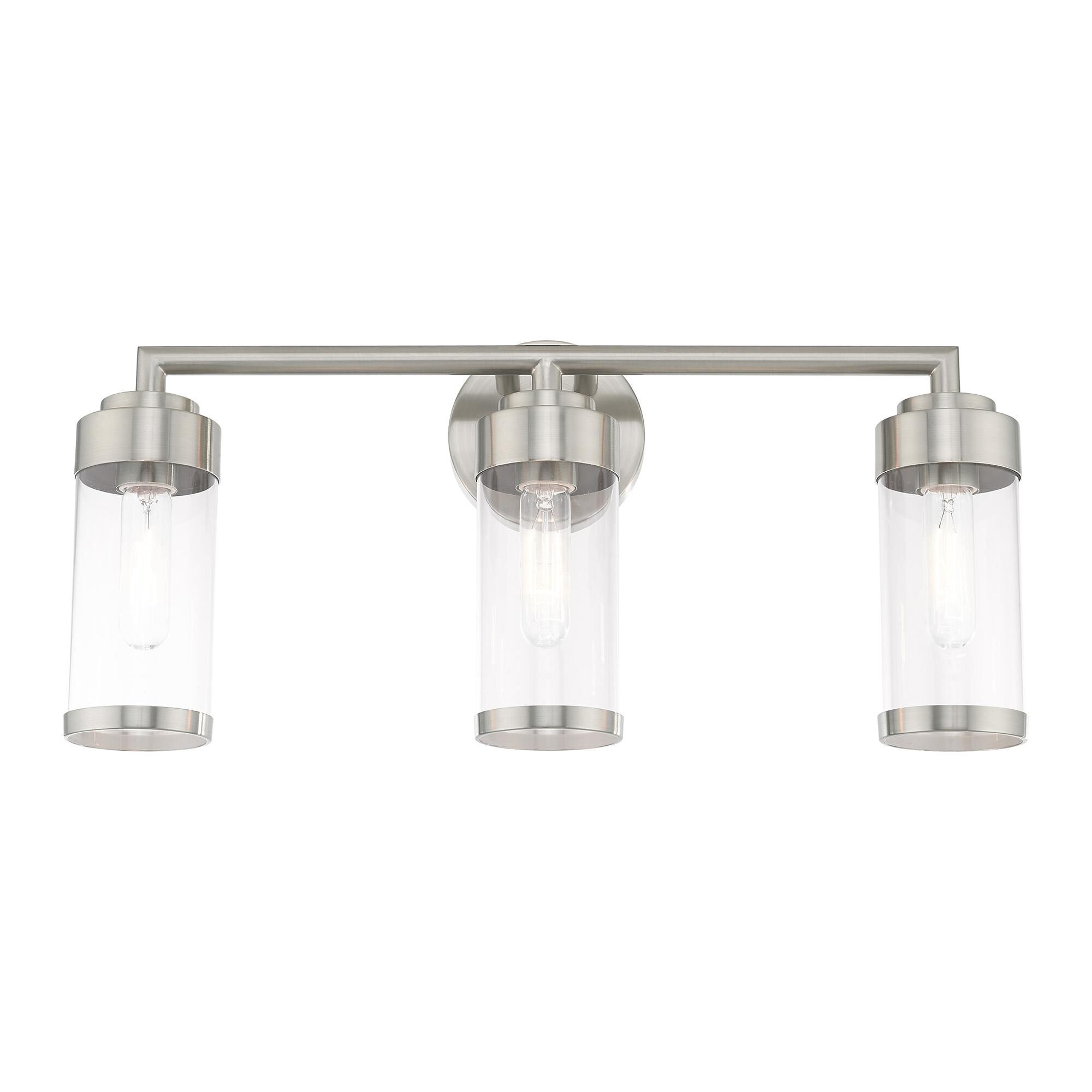 Shown in Brushed Nickel finish and Clear glass