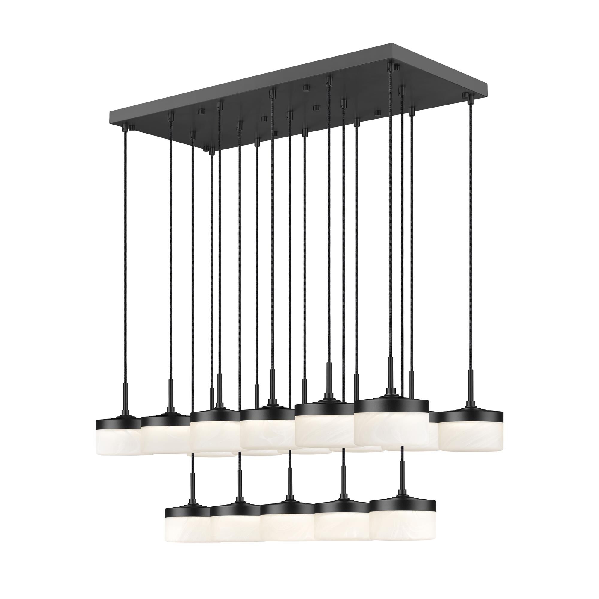 Shown in Matte Black finish and Feathered White glass