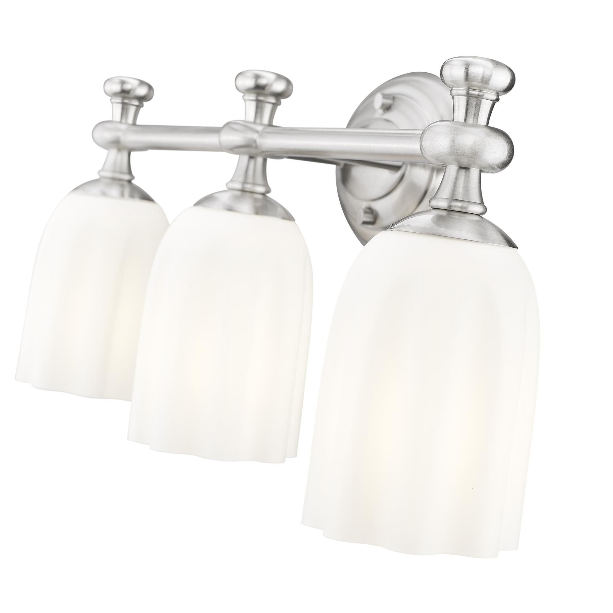 Shown in Brushed Nickel finish and Opal Etched glass and Opal Etched shade