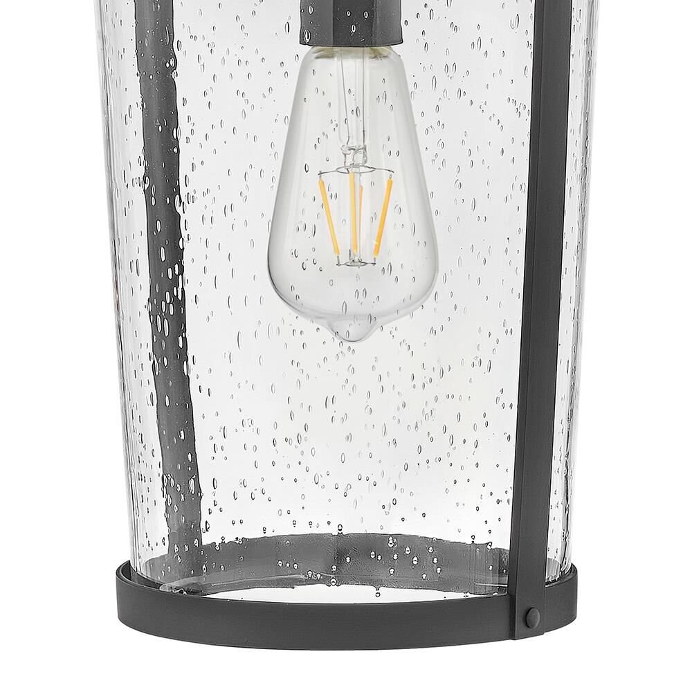 Shown in Black finish and Clear Seedy glass