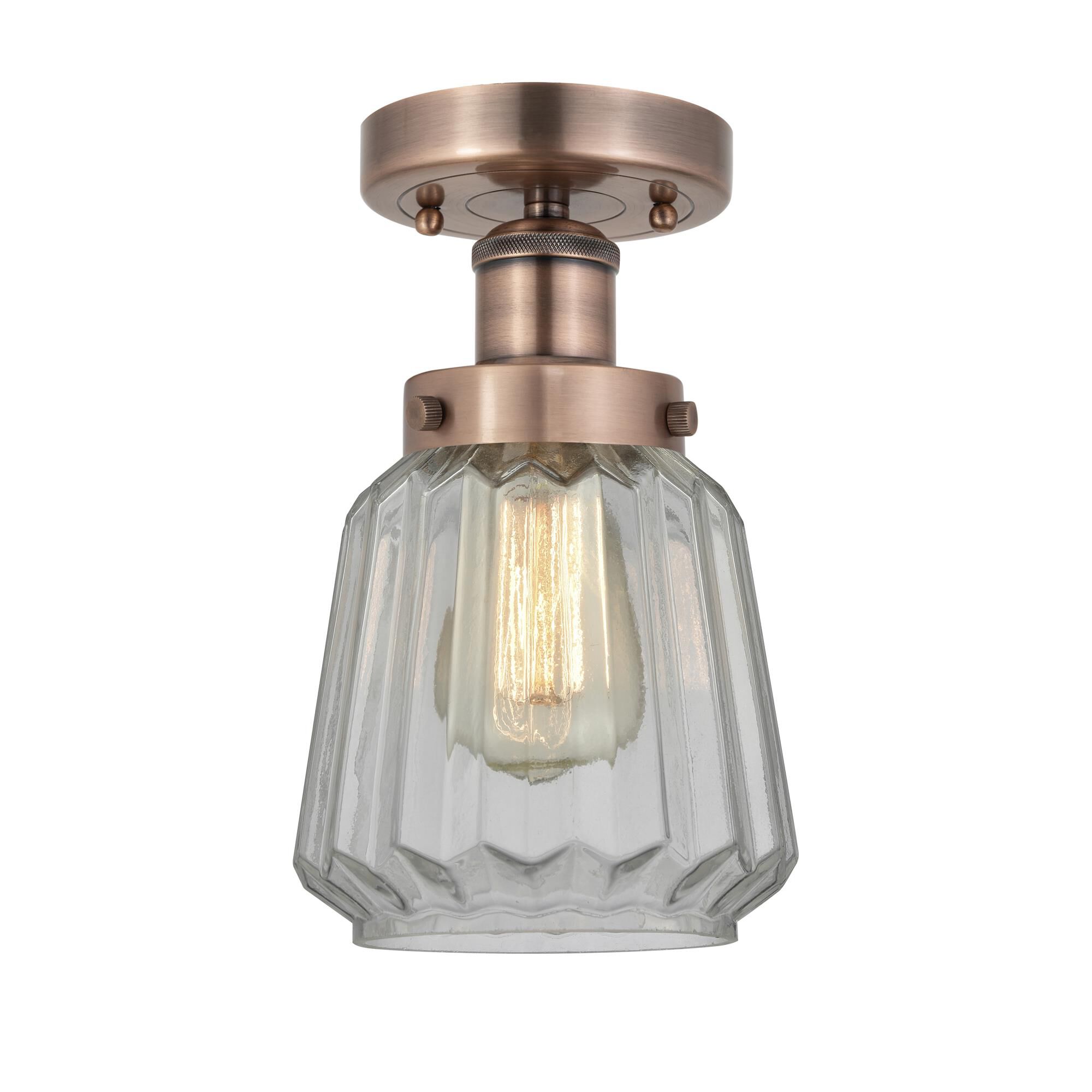 Shown in Antique Copper finish and Clear glass