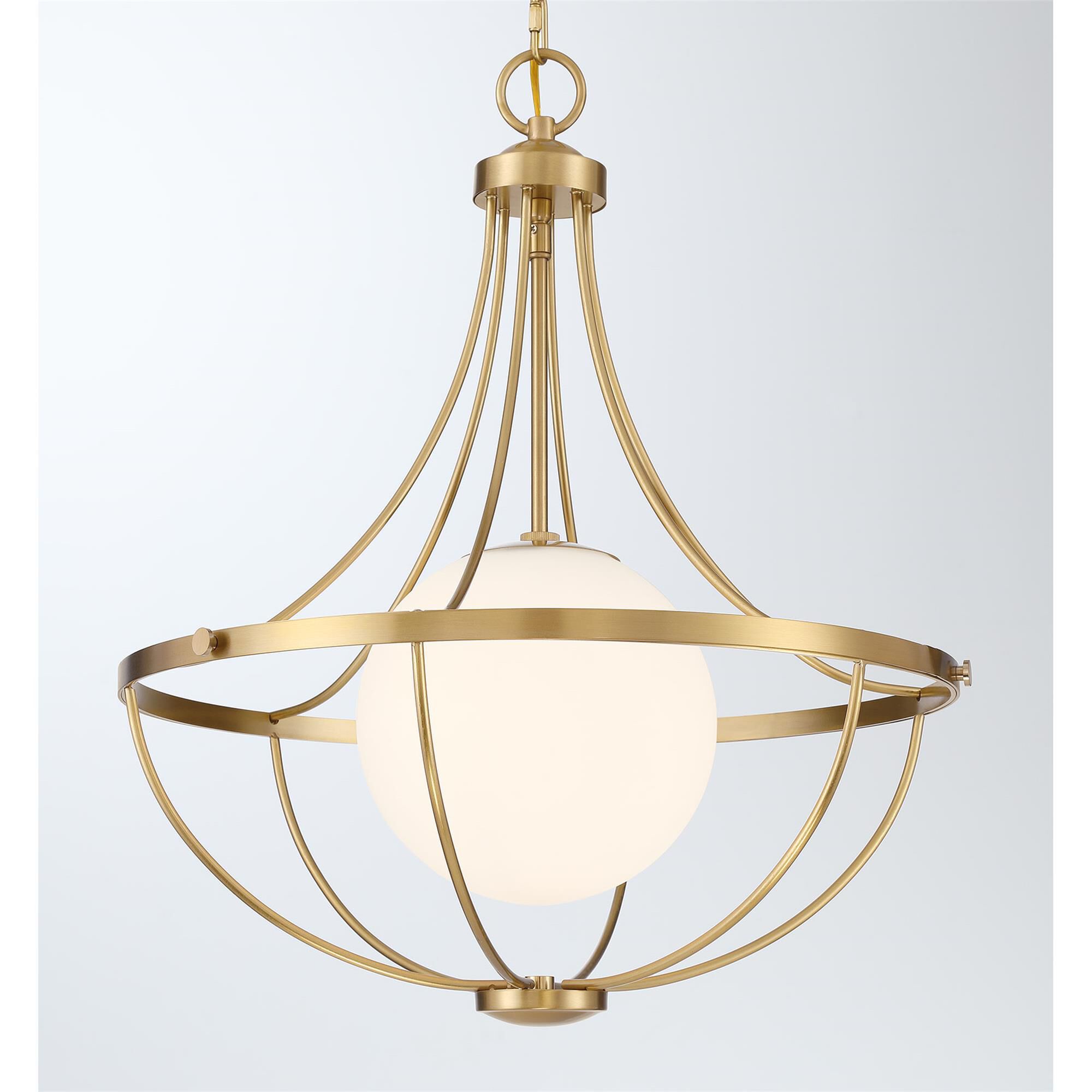 Shown in Natural Brass finish and White Opal glass