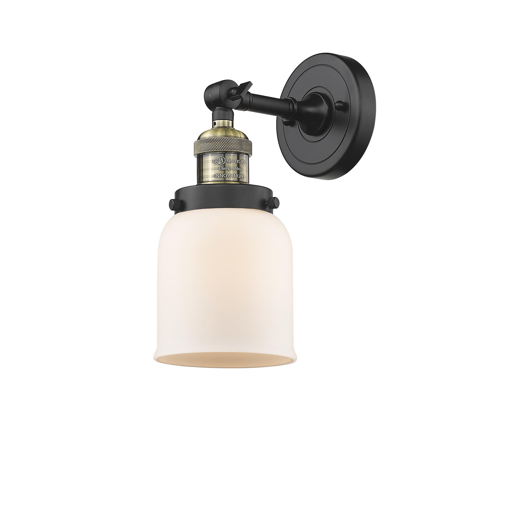 Shown in Black Antique Brass finish and Matte White Cased glass