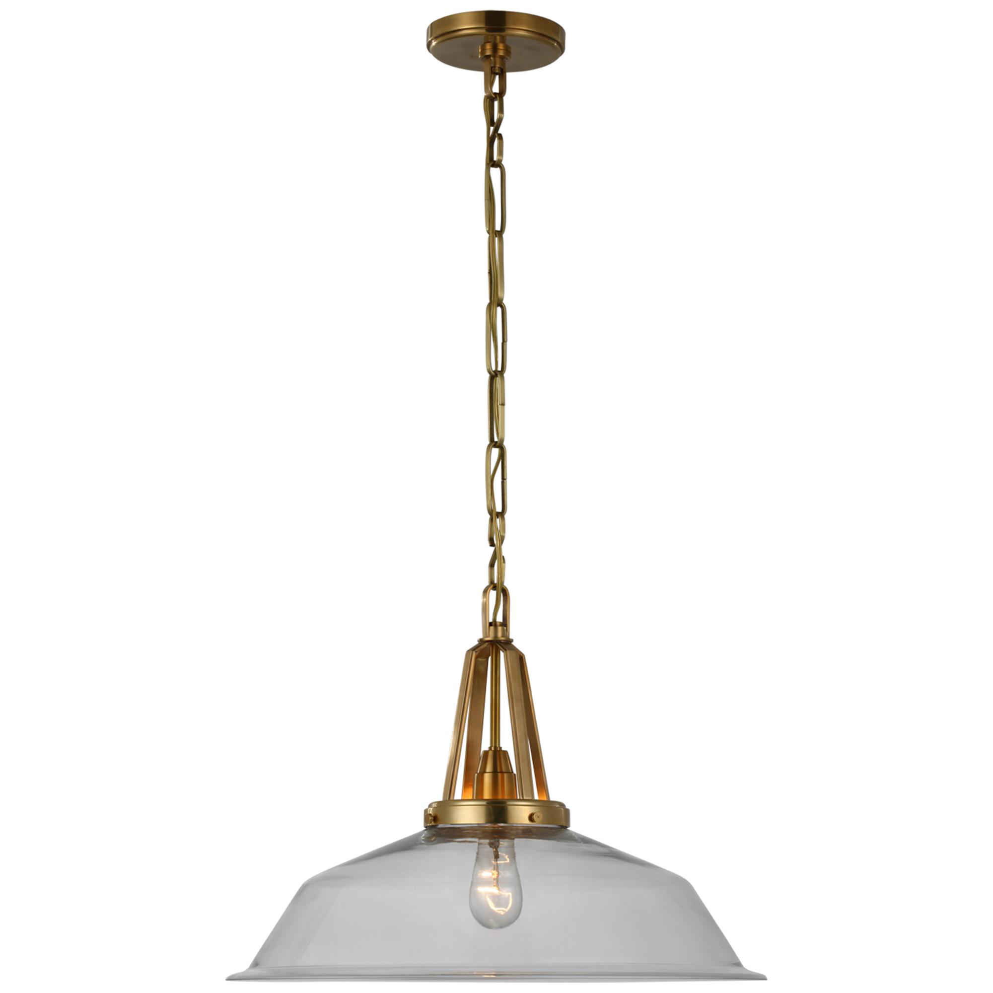 Shown in Antique-Burnished Brass finish and Clear Glass shade