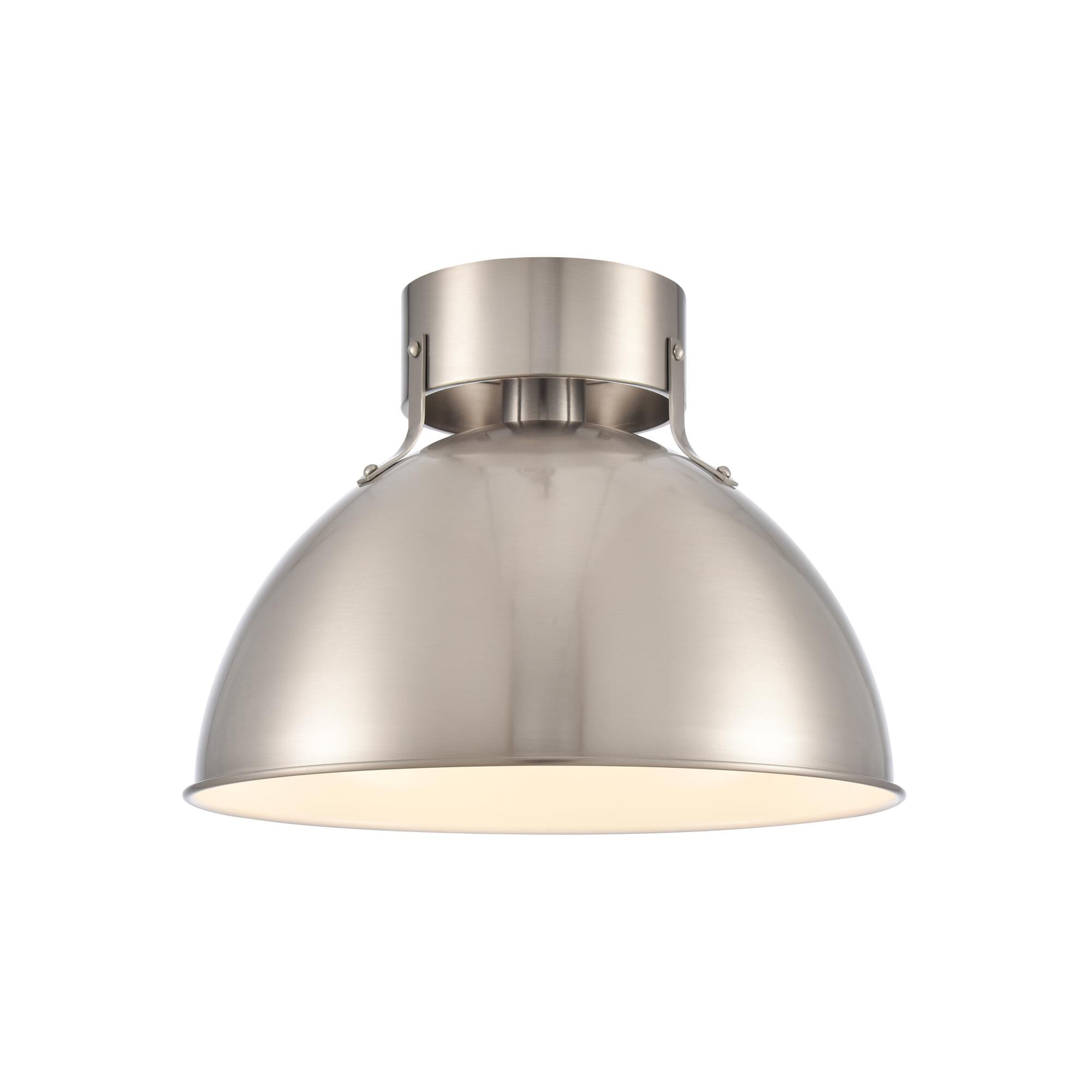 Shown in Brushed Nickel finish and Brushed Nickel Metal Dome Shade glass and Brushed Nickel Metal Dome shade