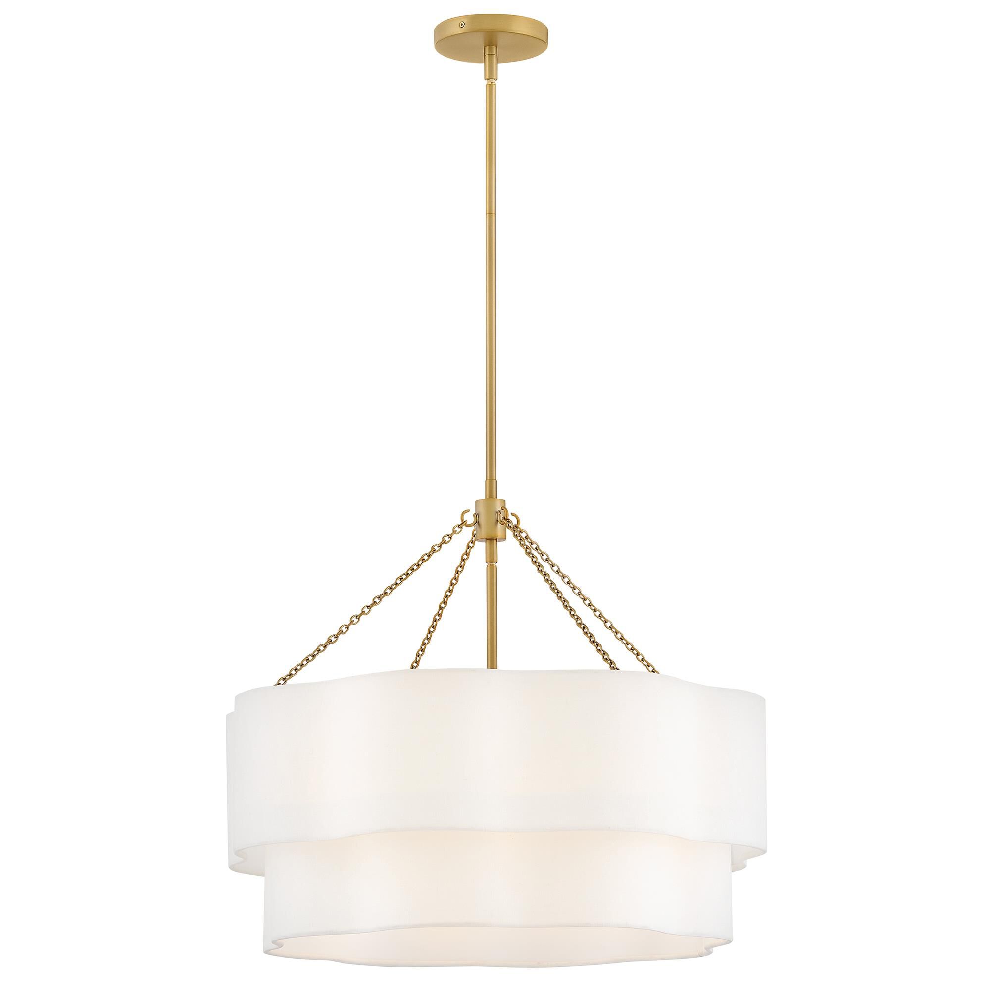 Shown in Lacquered Brass finish and Off-White Linen shade