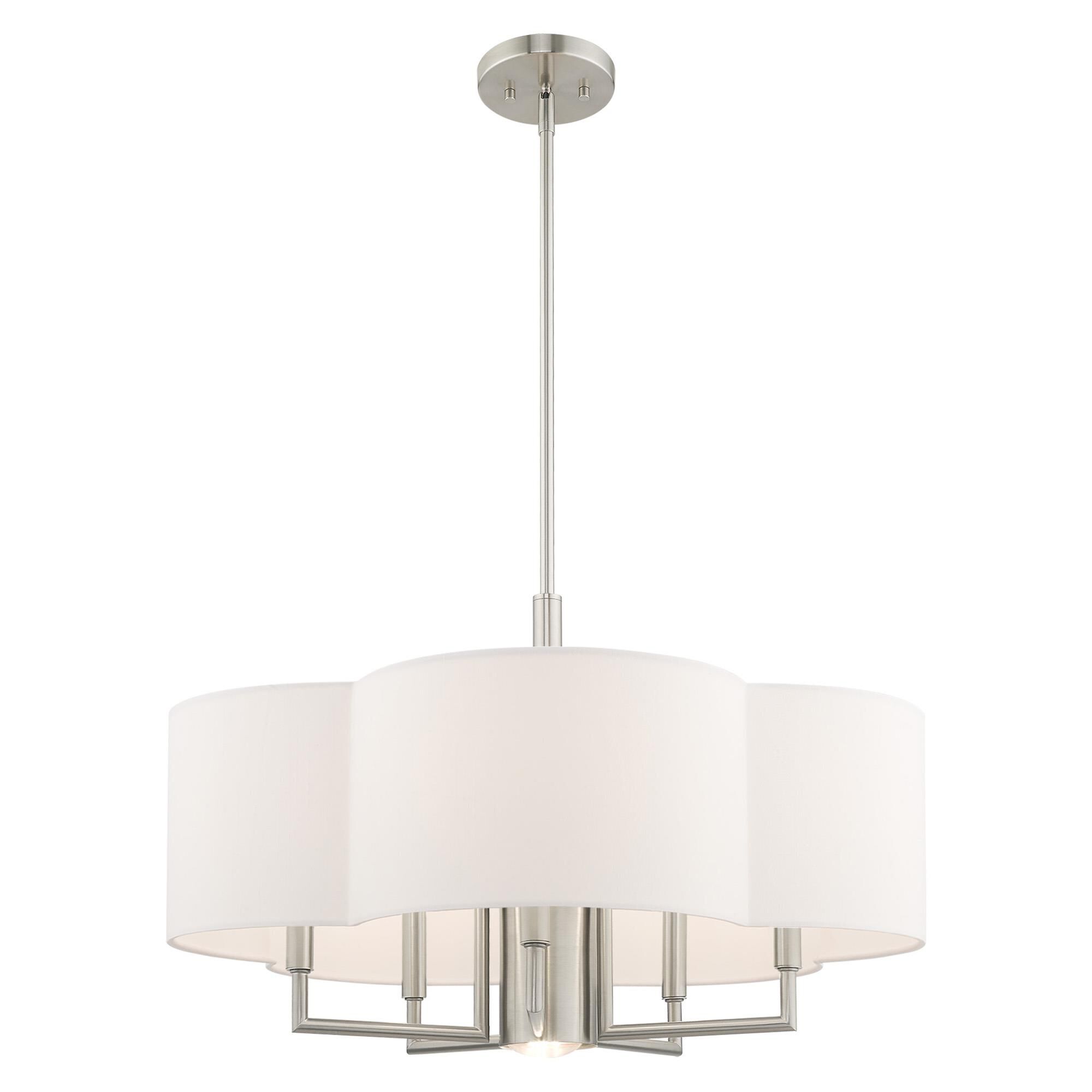Shown in Brushed Nickel finish and Hand Crafted Off-White Fabric Hardback shade