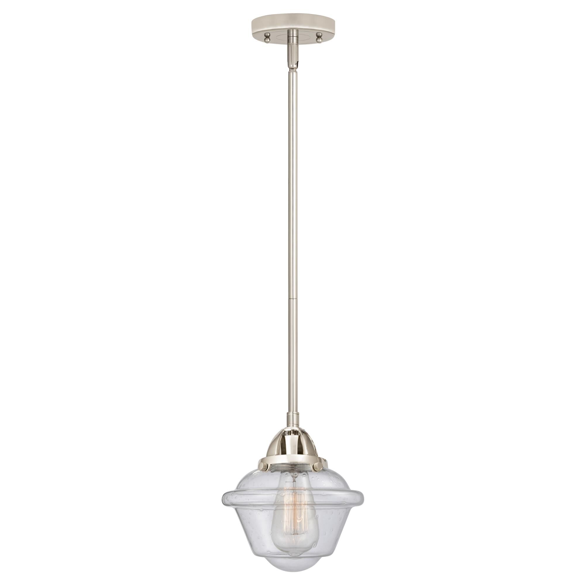 Shown in Polished Nickel finish and Seedy Small Oxford glass and No Shade shade