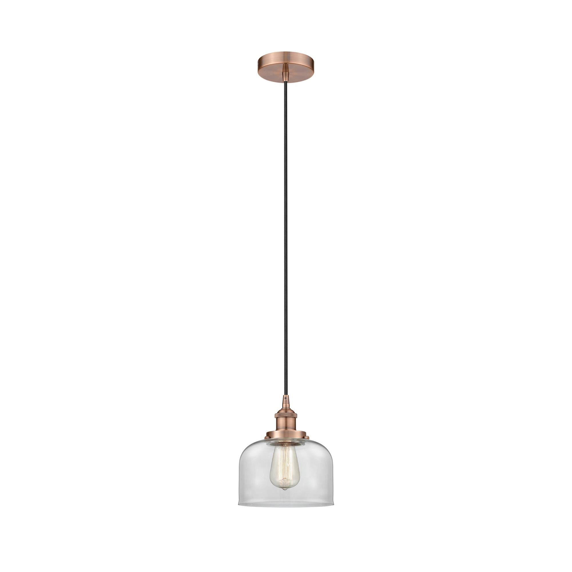 Shown in Antique Copper finish and Clear Large Bell glass
