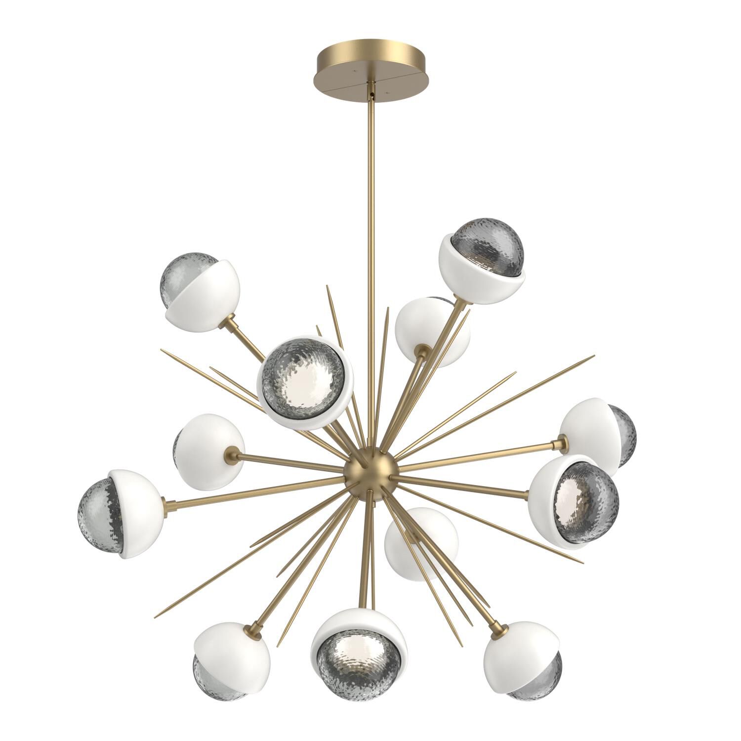 Shown in Gilded Brass finish and Smoke glass and Salt White accent