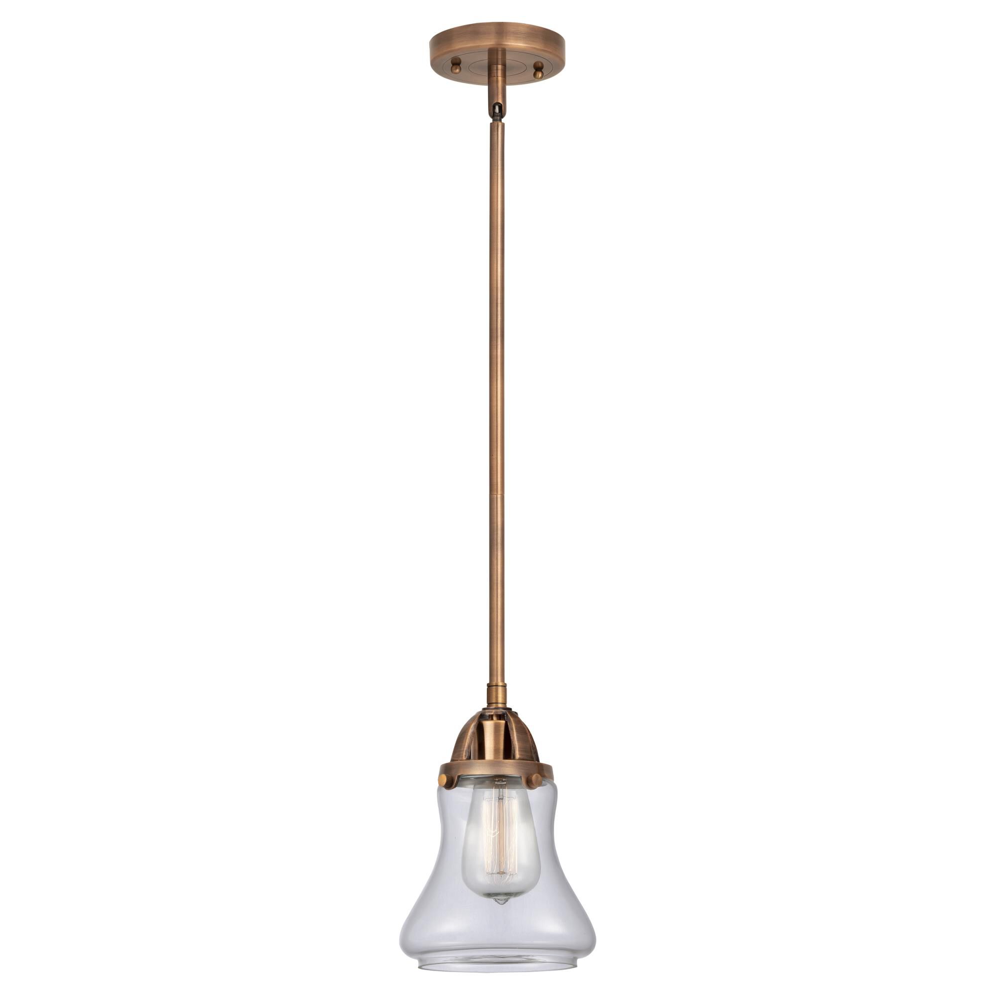 Shown in Antique Copper finish and Clear Bellmont glass and No Shade shade