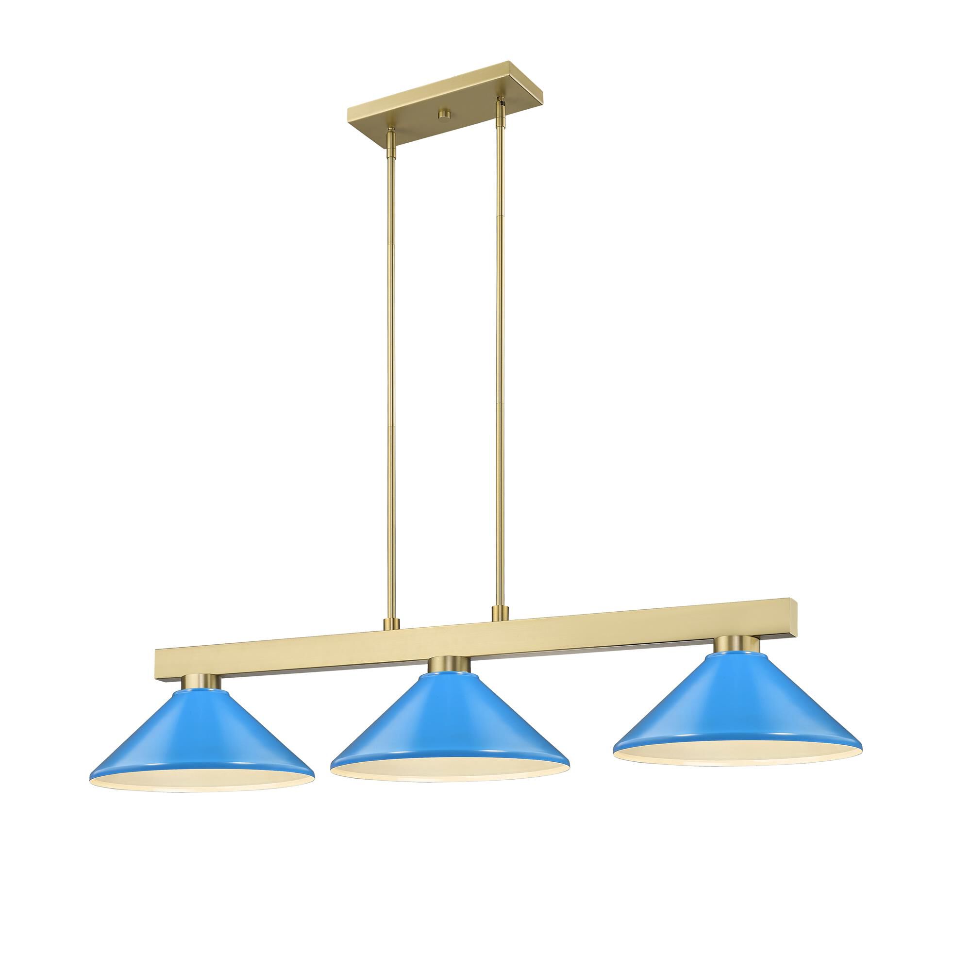 Shown in Modern Gold finish and Electric Blue glass and Electric Blue shade