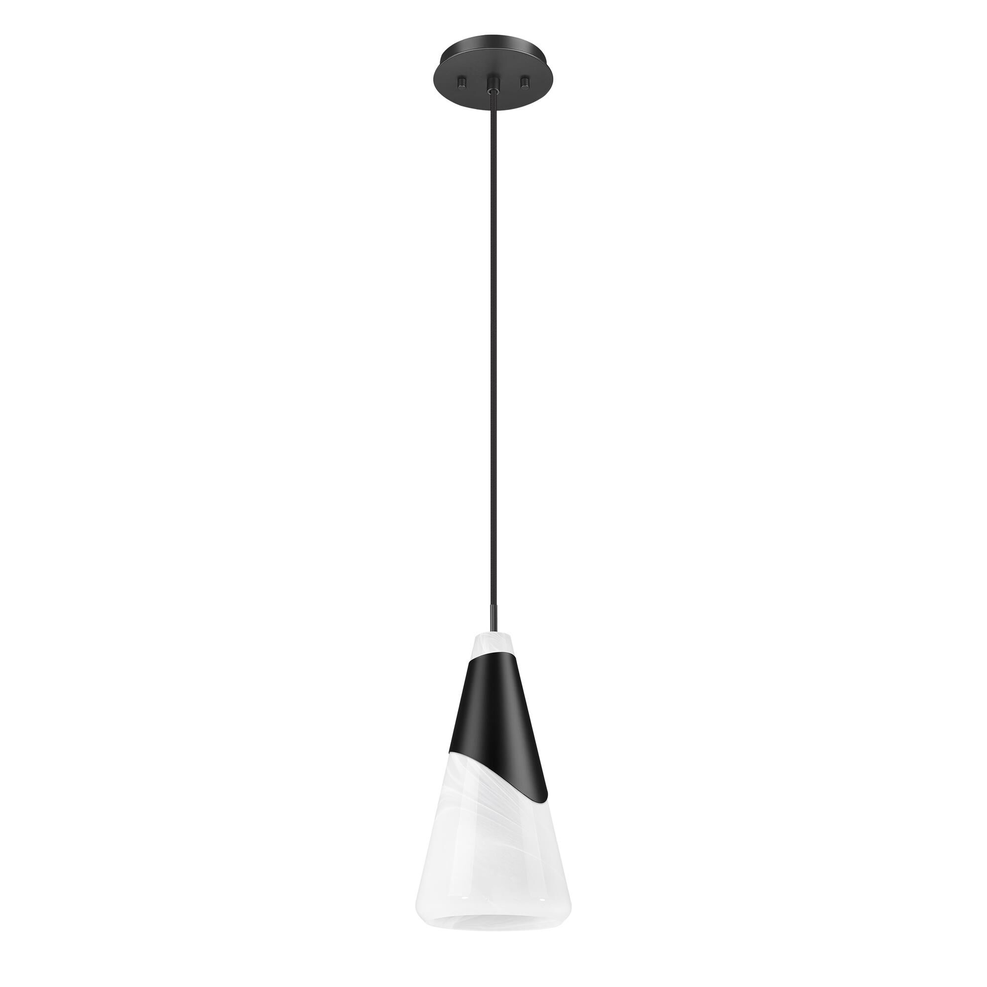 Shown in Matte Black finish and White Swirl glass and White Swirl shade