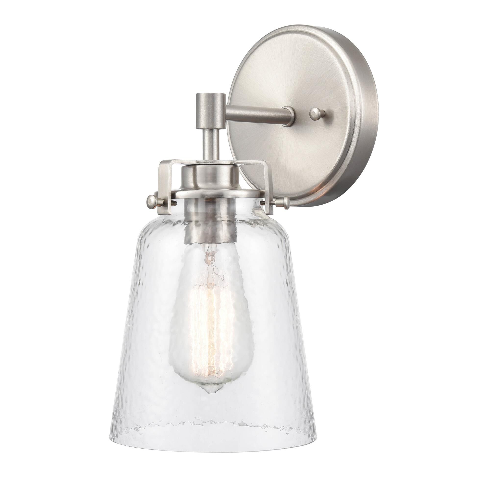 Shown in Brushed Nickel finish and Hammered glass