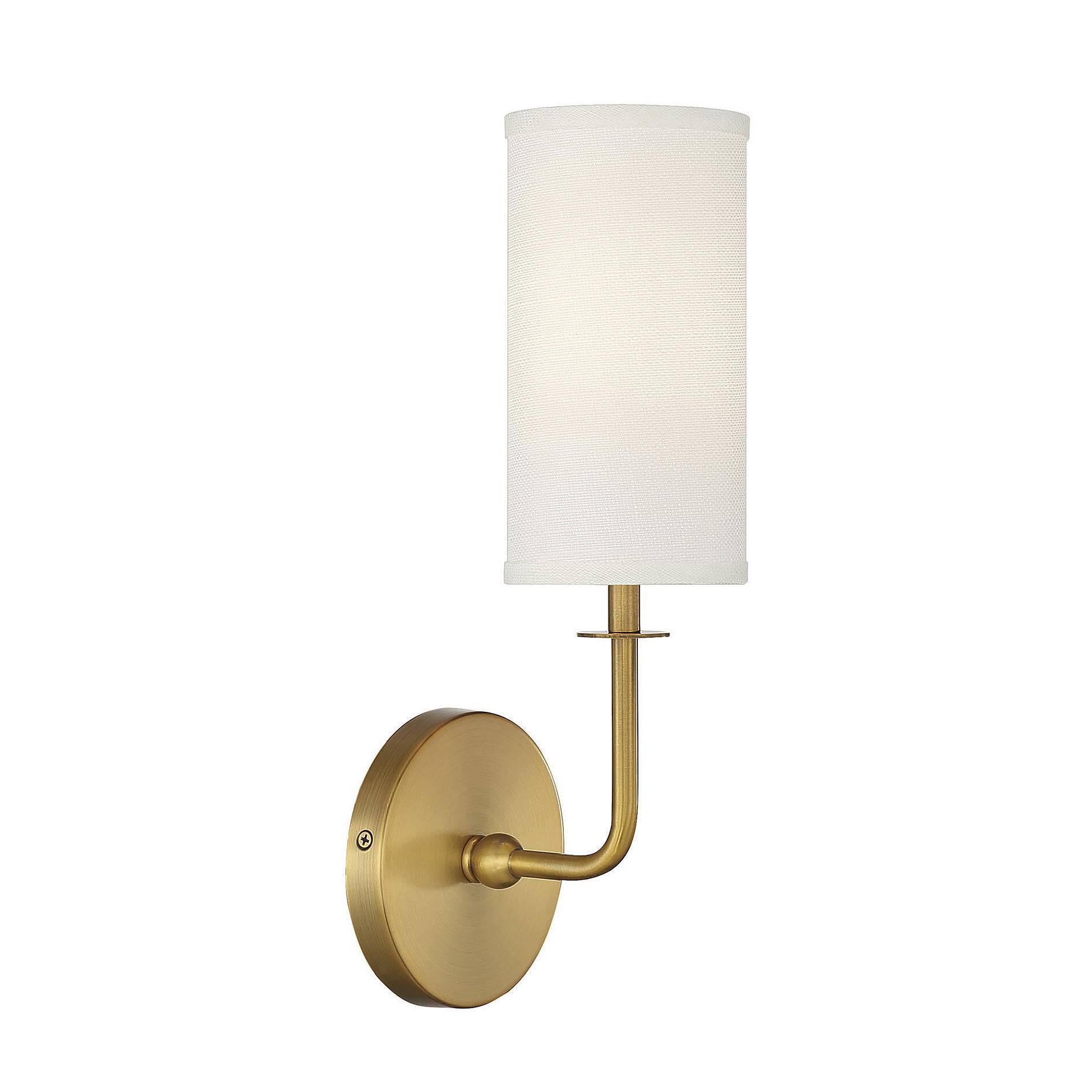 Shown in Warm Brass finish and White Fabric shade