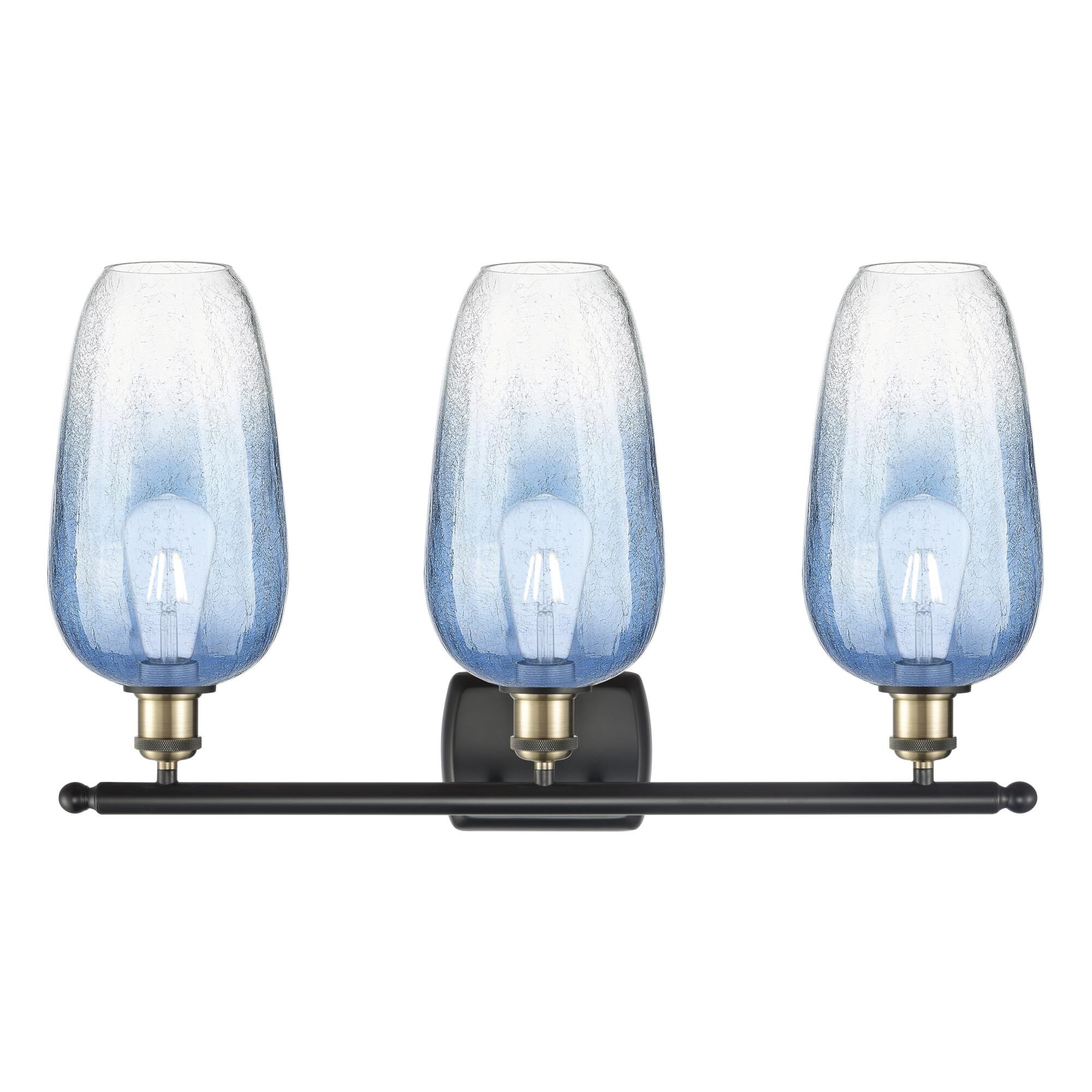 Shown in Black Antique Brass finish and Sapphire Blue glass