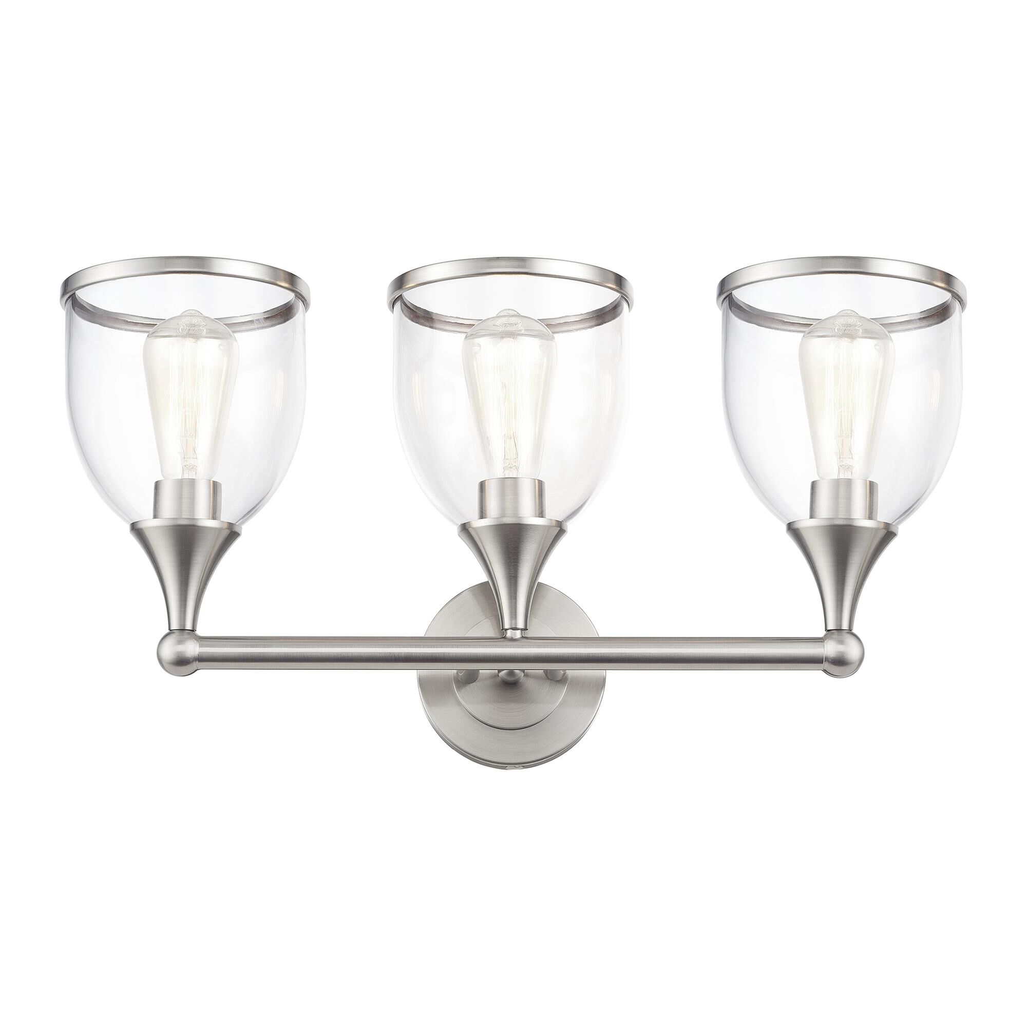Shown in Brushed Nickel finish and Mouth Blown Clear glass
