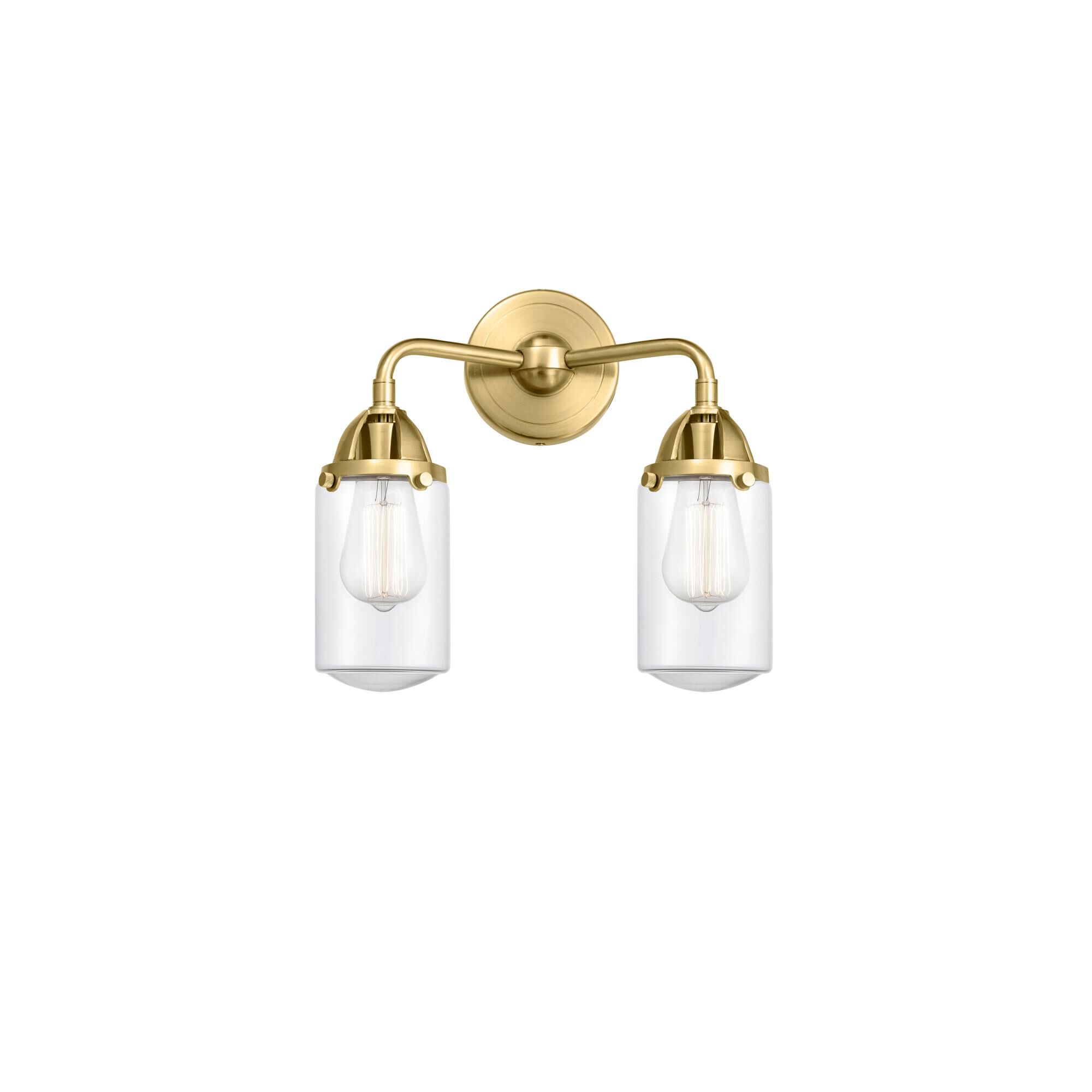 Shown in Satin Gold finish and Clear Dover glass and No Shade shade