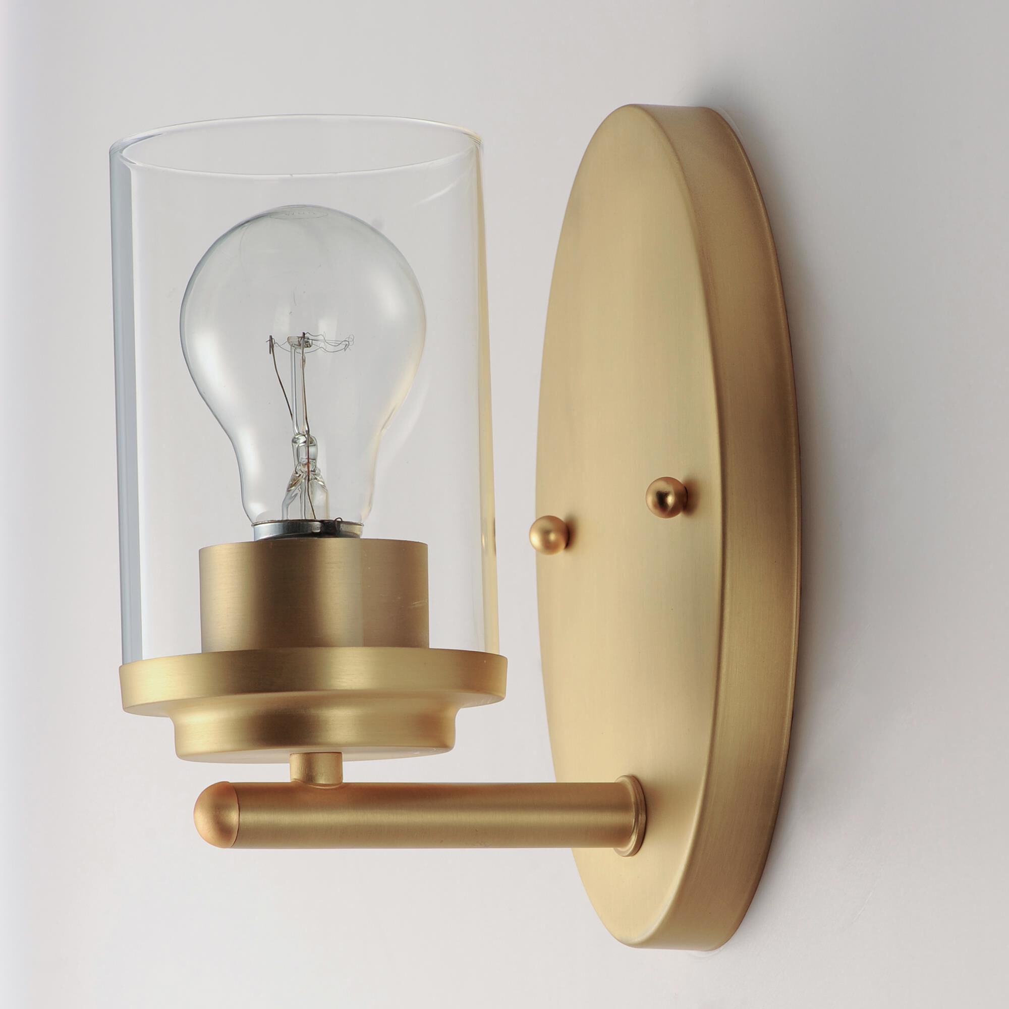 Shown in Satin Brass finish and Clear glass