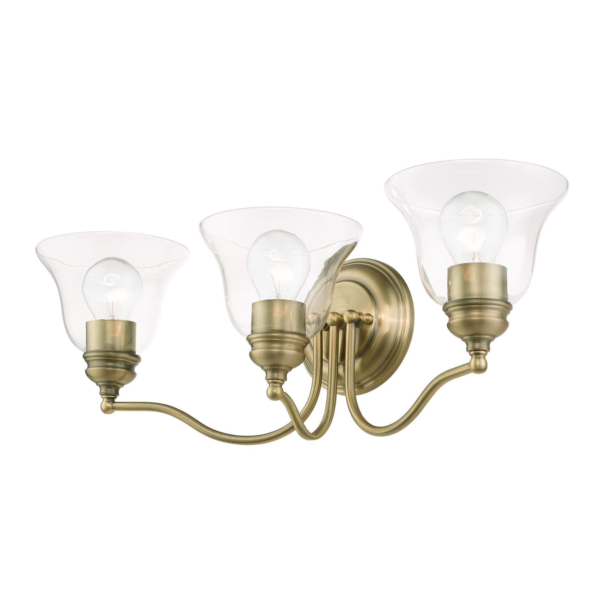 Shown in Antique Brass finish and Hand Blown Clear glass