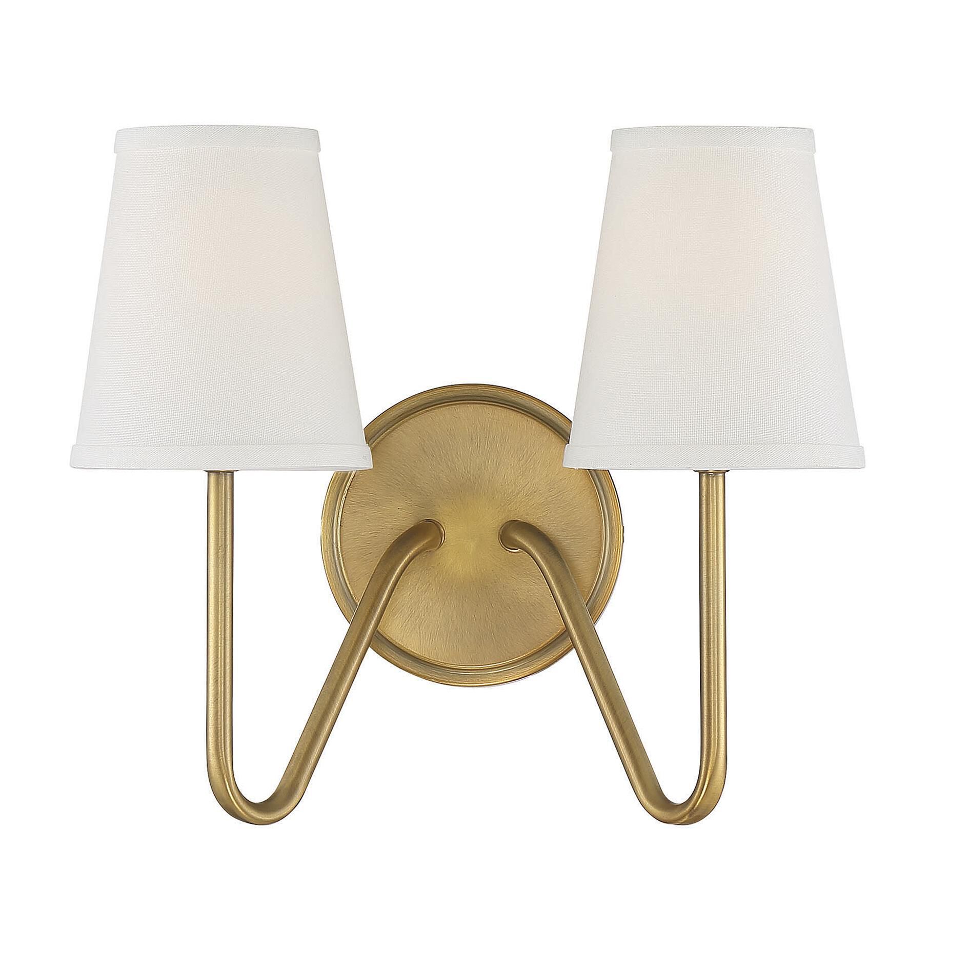 Shown in Natural Brass finish and White Fabric shade