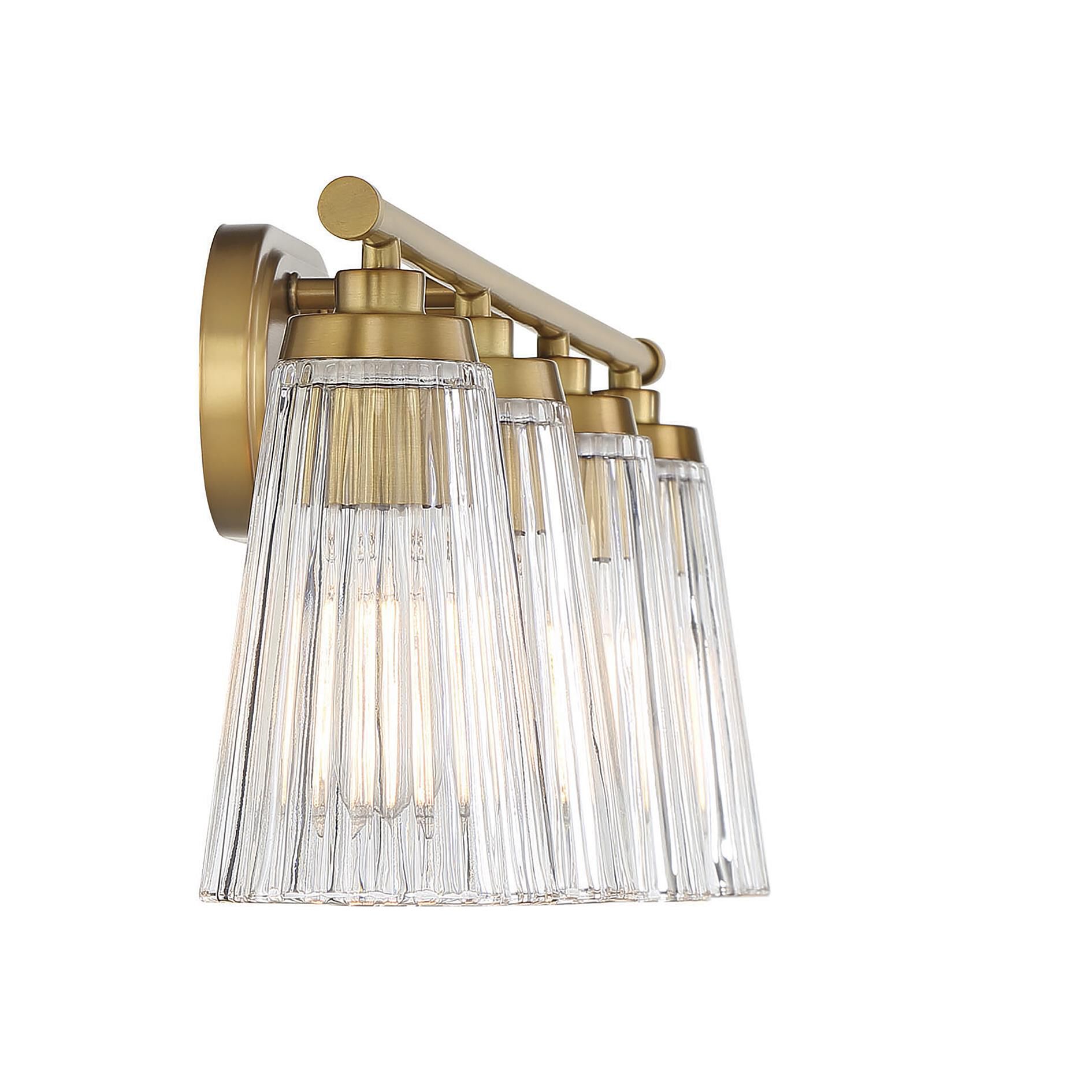 Shown in Warm Brass finish and Clear Ribbed glass and Glass shade