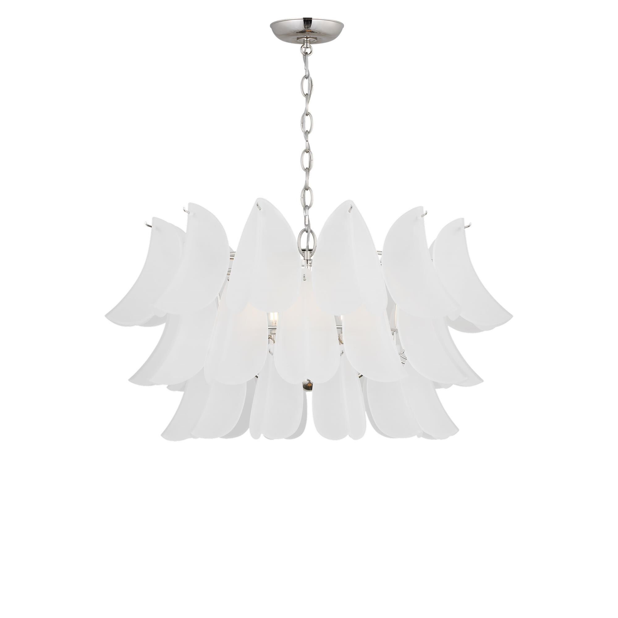 Shown in Polished Nickel finish and Etched glass
