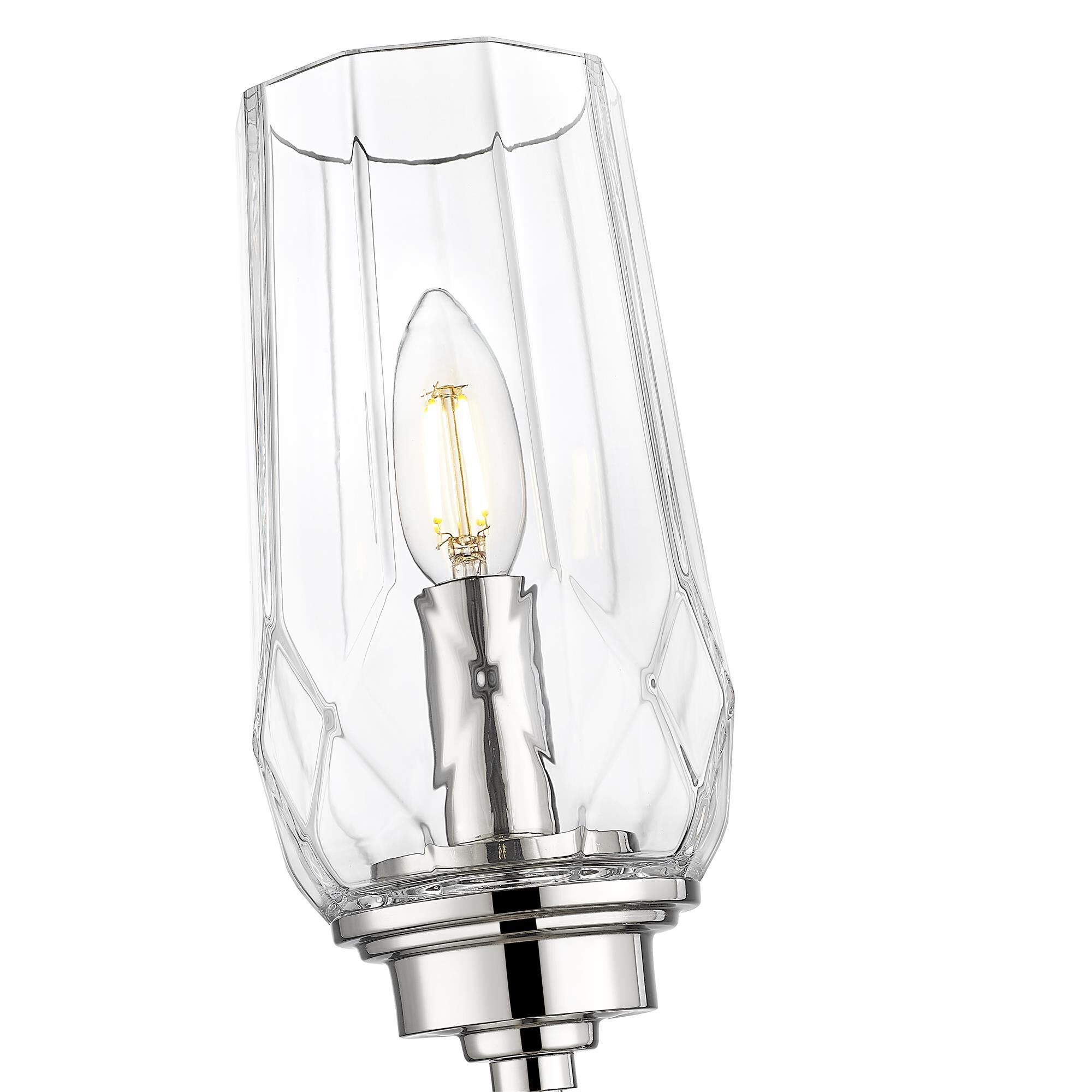 Shown in Polished Nickel finish and Clear glass