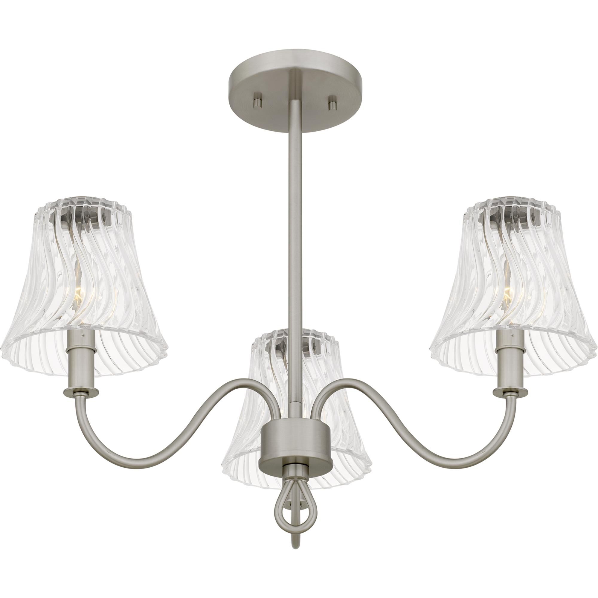 Shown in Brushed Nickel finish and Clear Swirl Glass shade