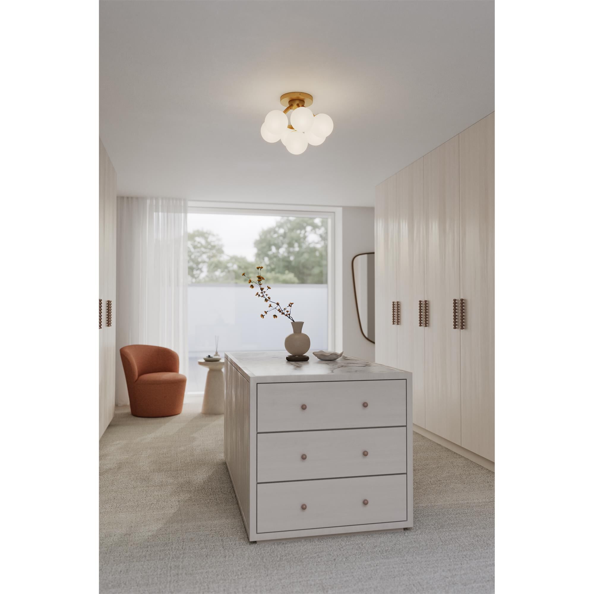 Shown in Legacy Brass finish and Opal glass