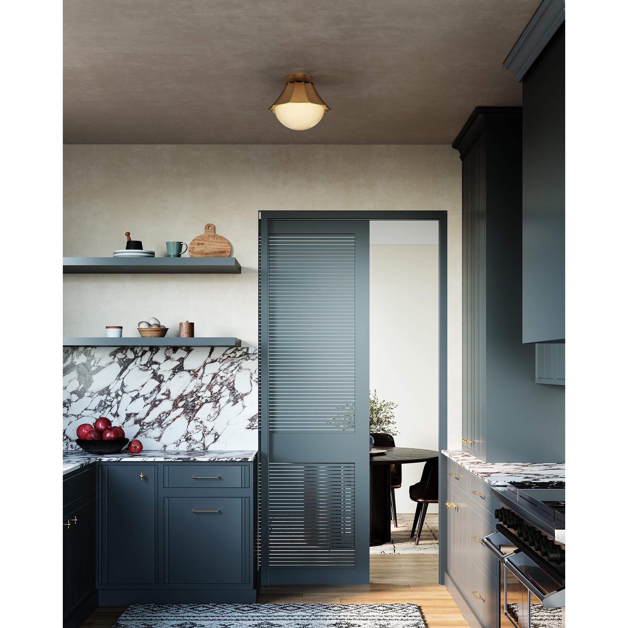 Shown in Brushed Gold finish and Matte Opal glass