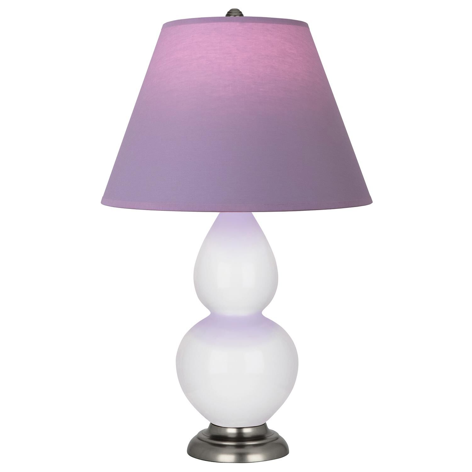 Shown in Daisy finish and Lavender and Plum shade and Antique Silver accent