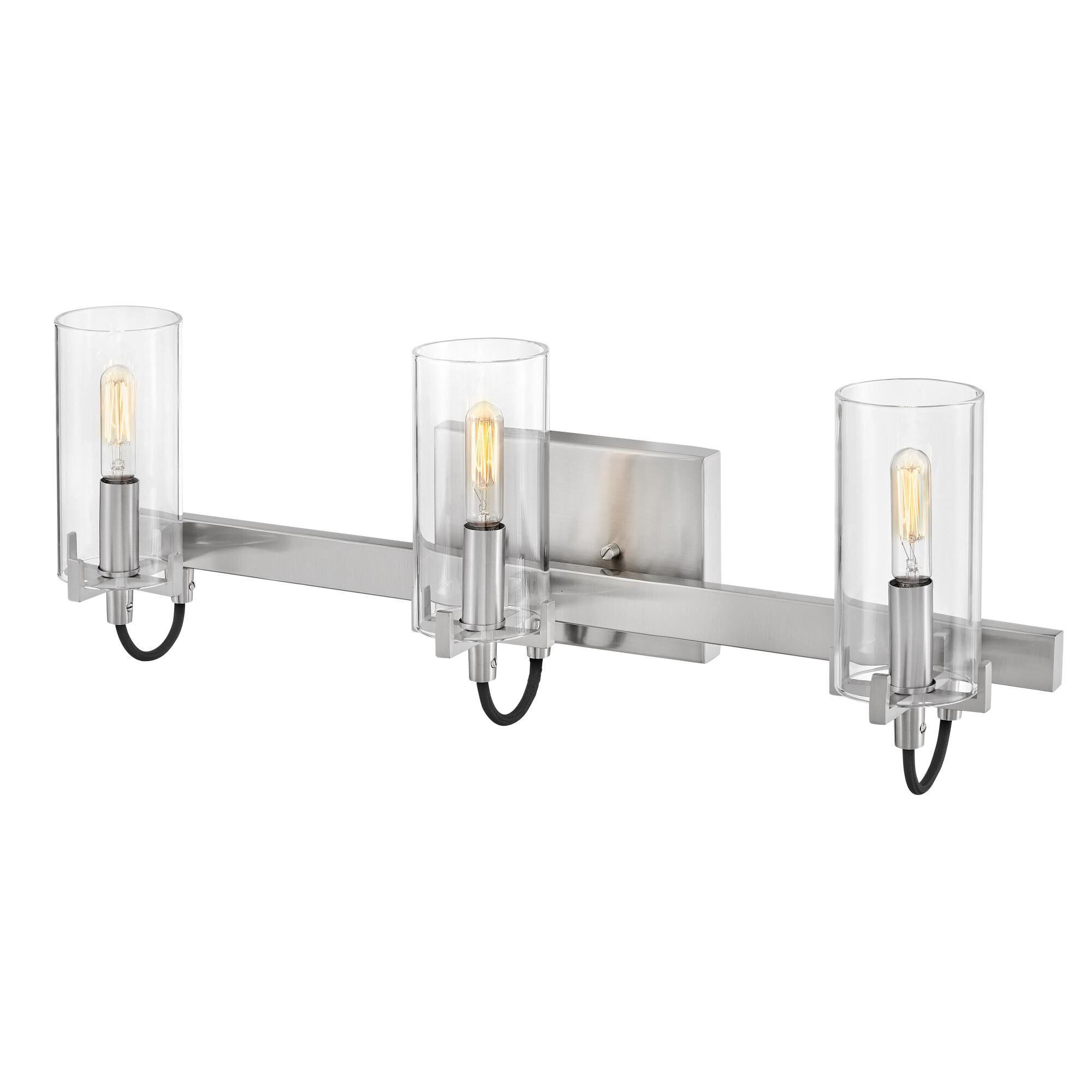 Shown in Brushed Nickel finish and Clear glass